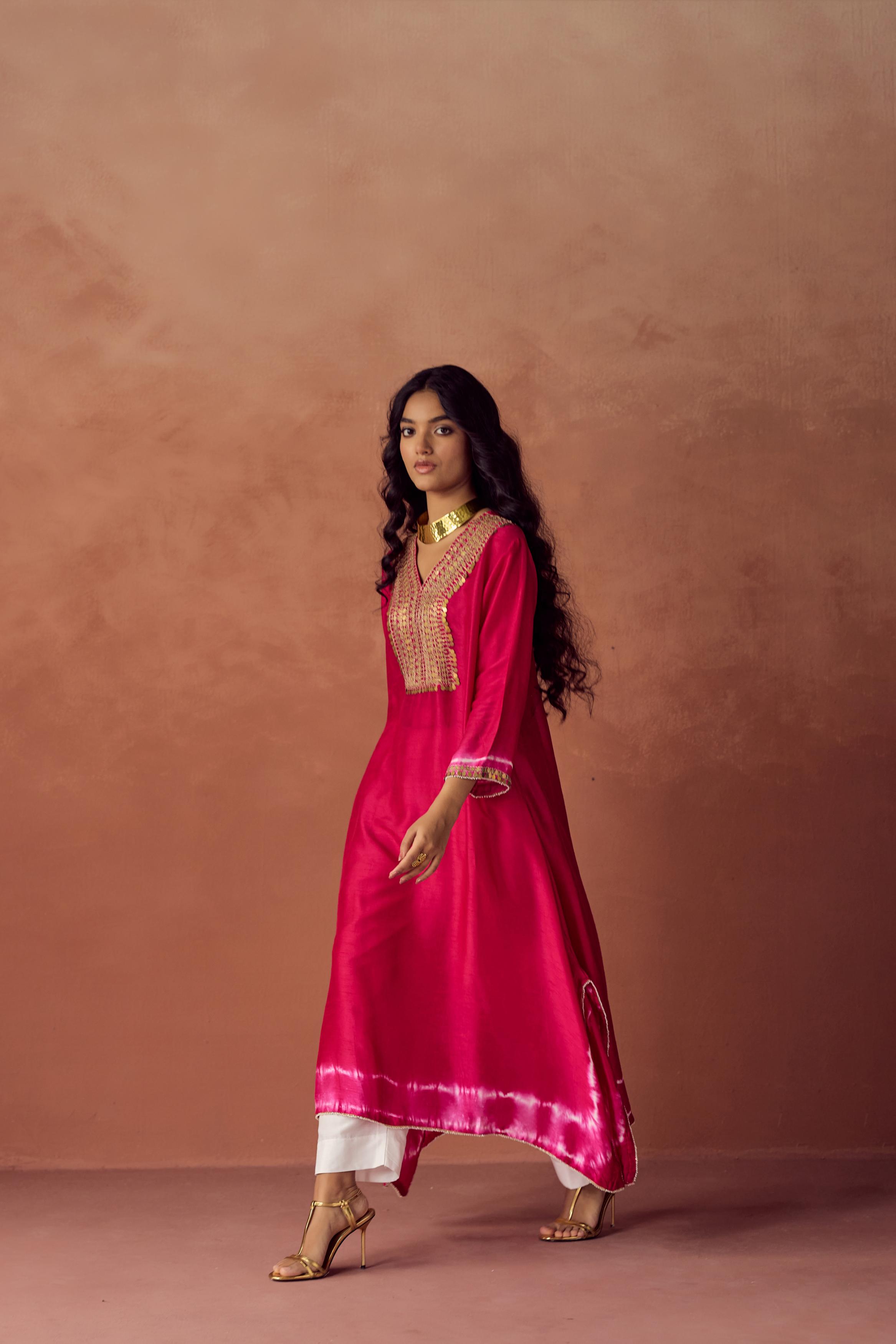 Berry Blush Embellished Raw Silk Kurta Set