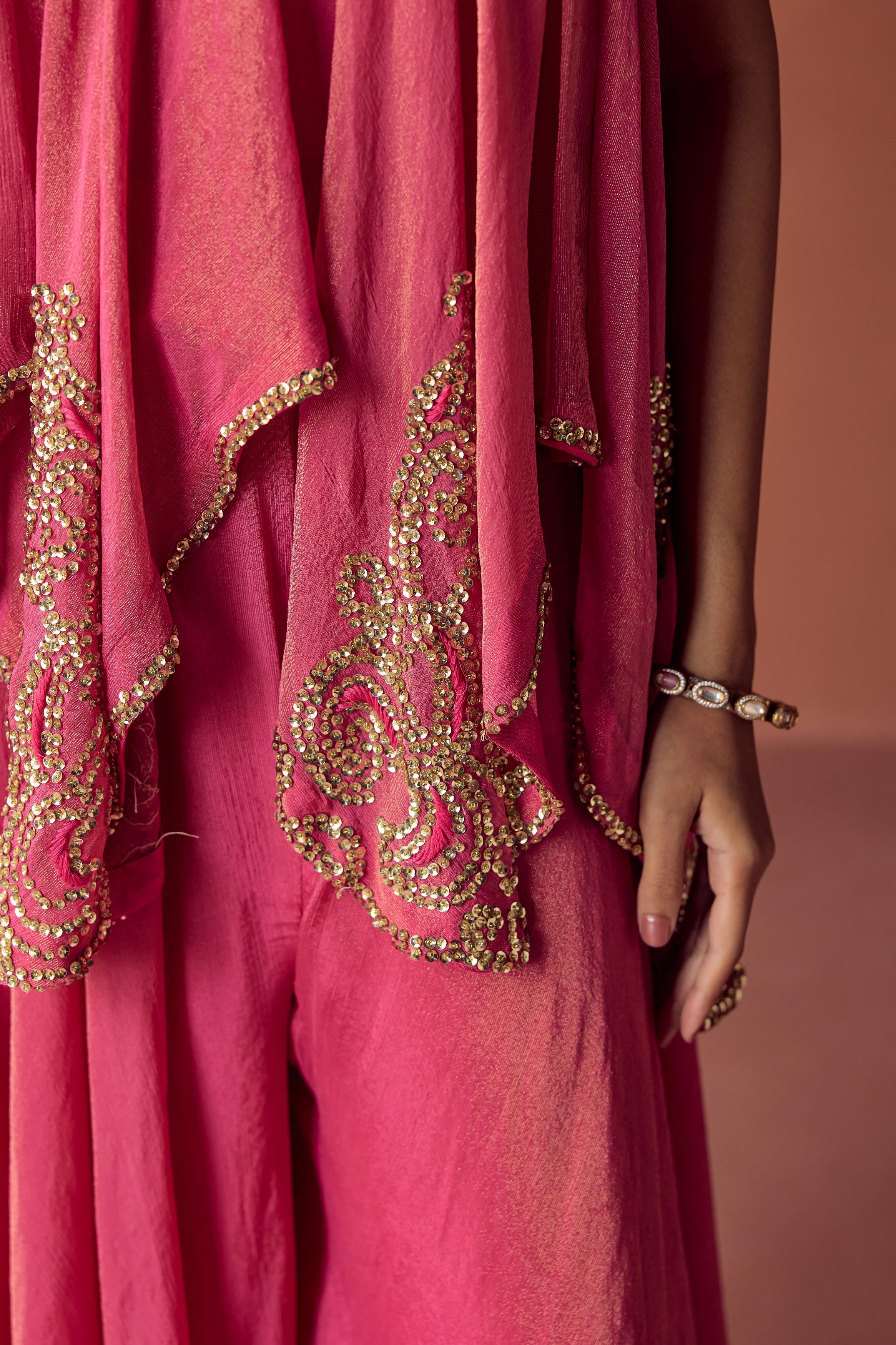 Blush Glimmer Embellished Shimmer Tissue Silk Tunic Set