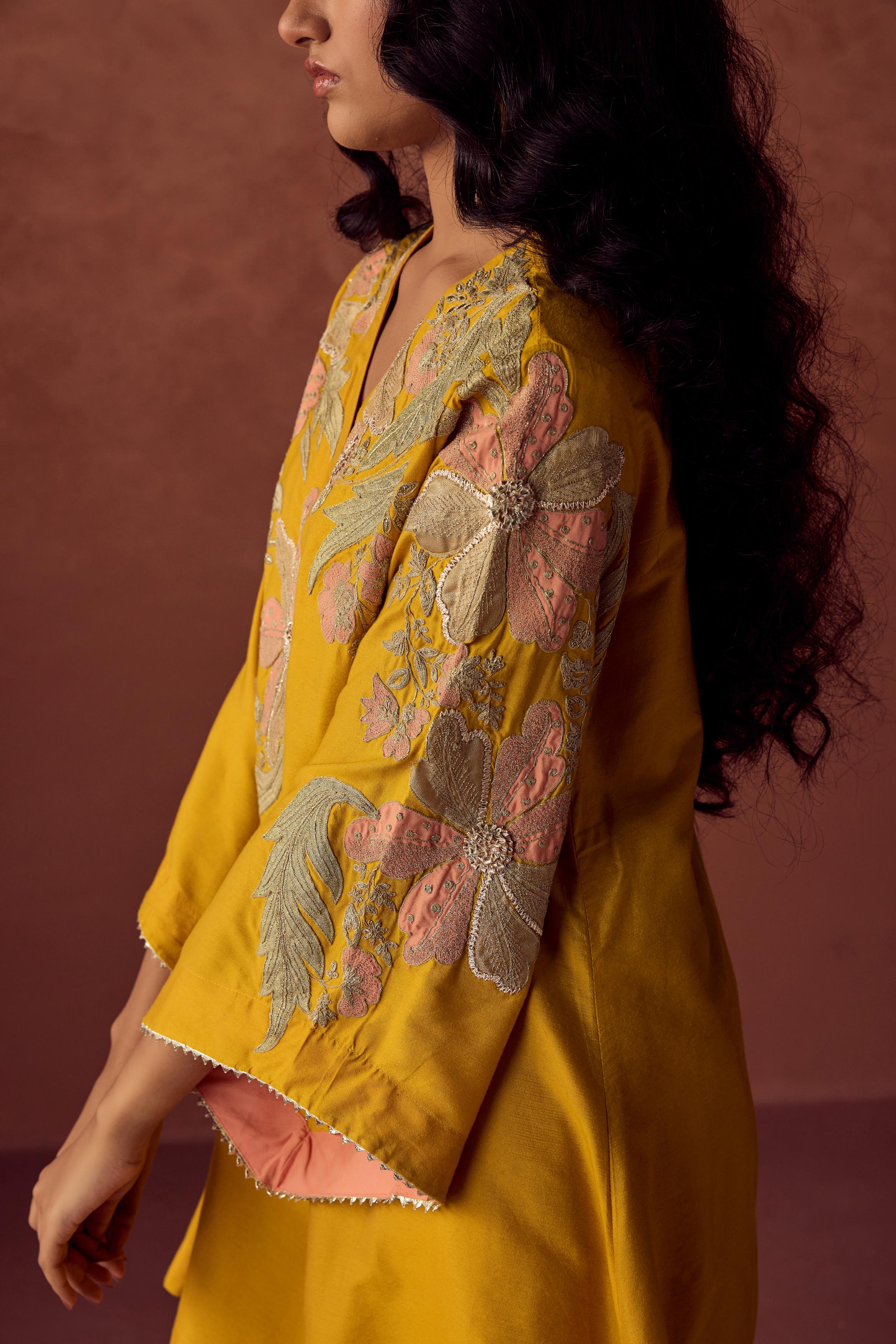 Festive Yellow Embellished Chanderi Dola Silk Co-Ord Set