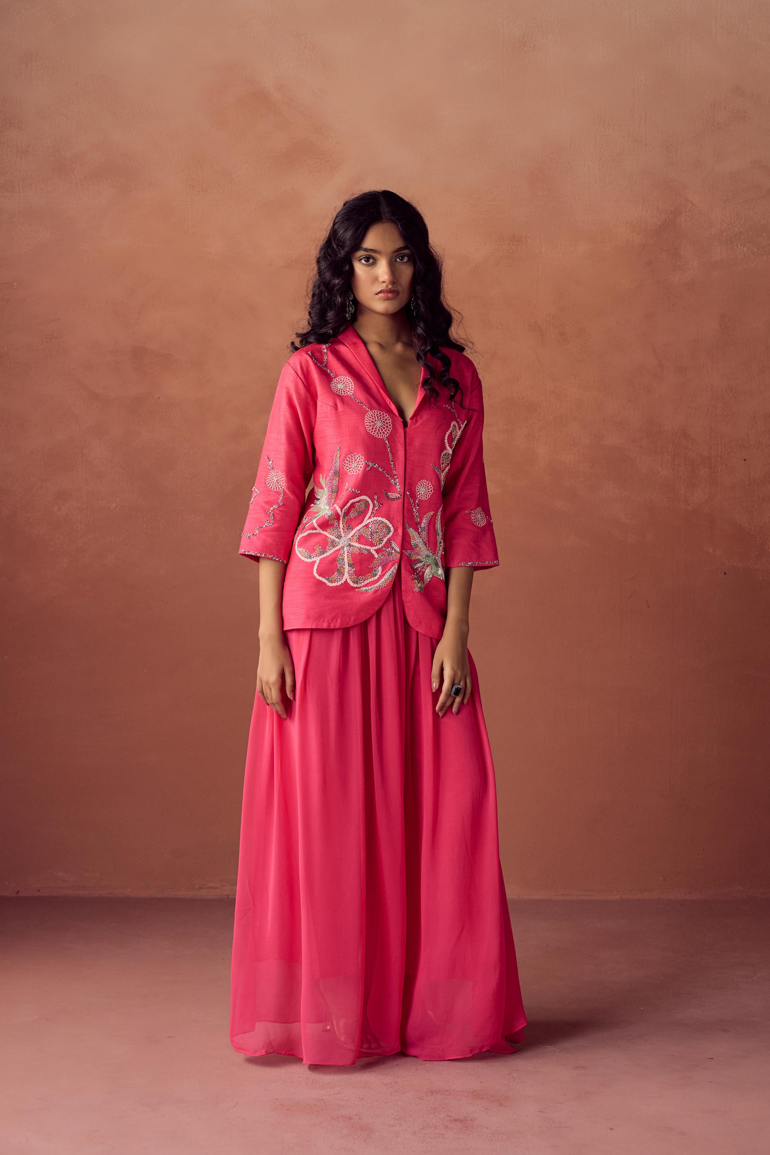 Rose Radiance Embellished Raw Silk Co-Ord Set