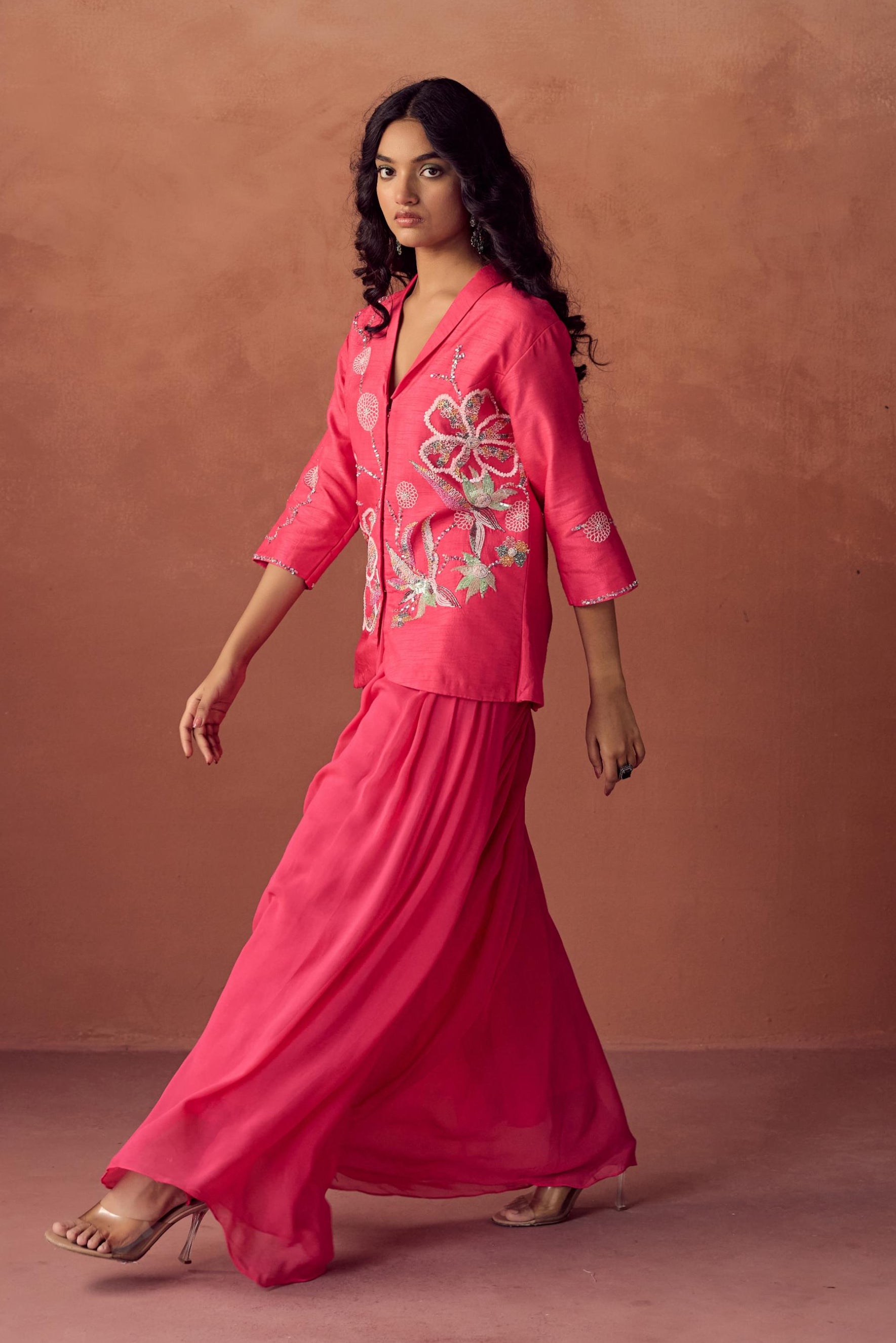 Rose Radiance Embellished Raw Silk Co-Ord Set