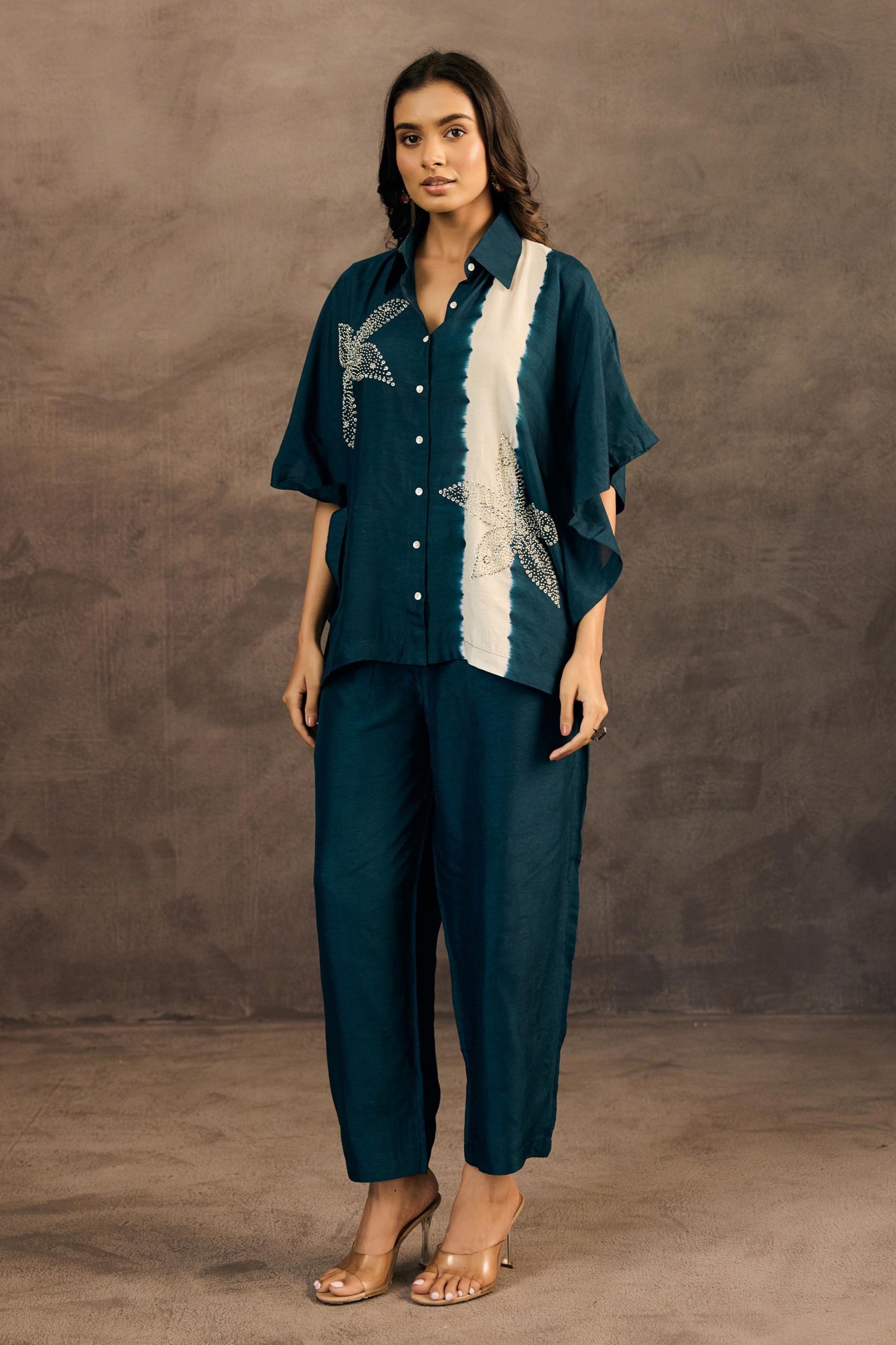 Ocean Teal Embellished Raw Silk Co-Ord Set