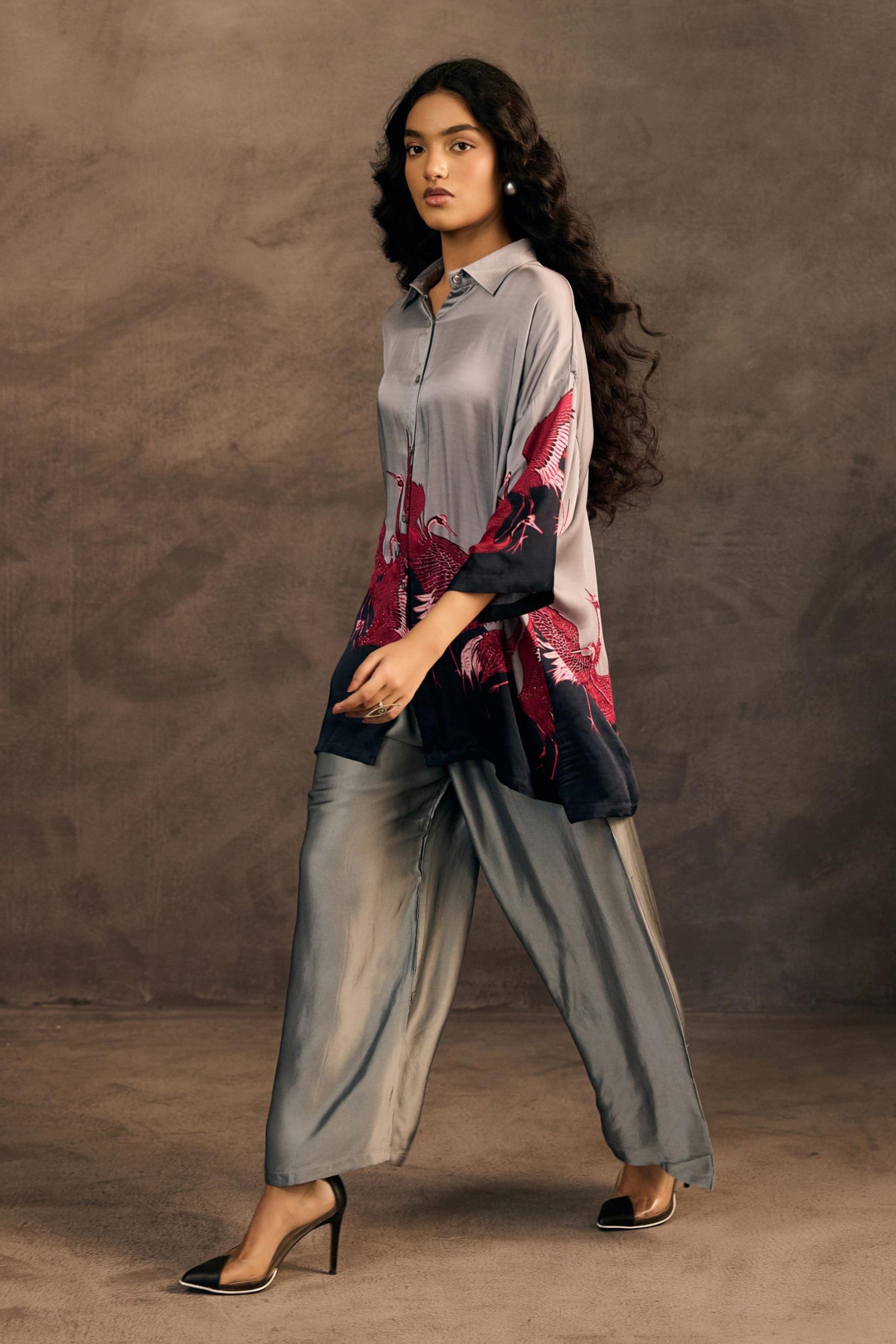 Cloud Mist Embellished Satin Silk Co-Ord Set