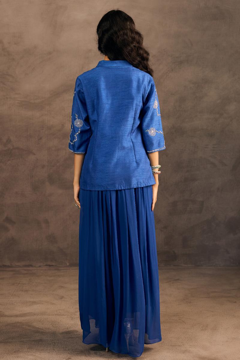 Radiant Blue Embellished Raw Silk Co-Ord Set