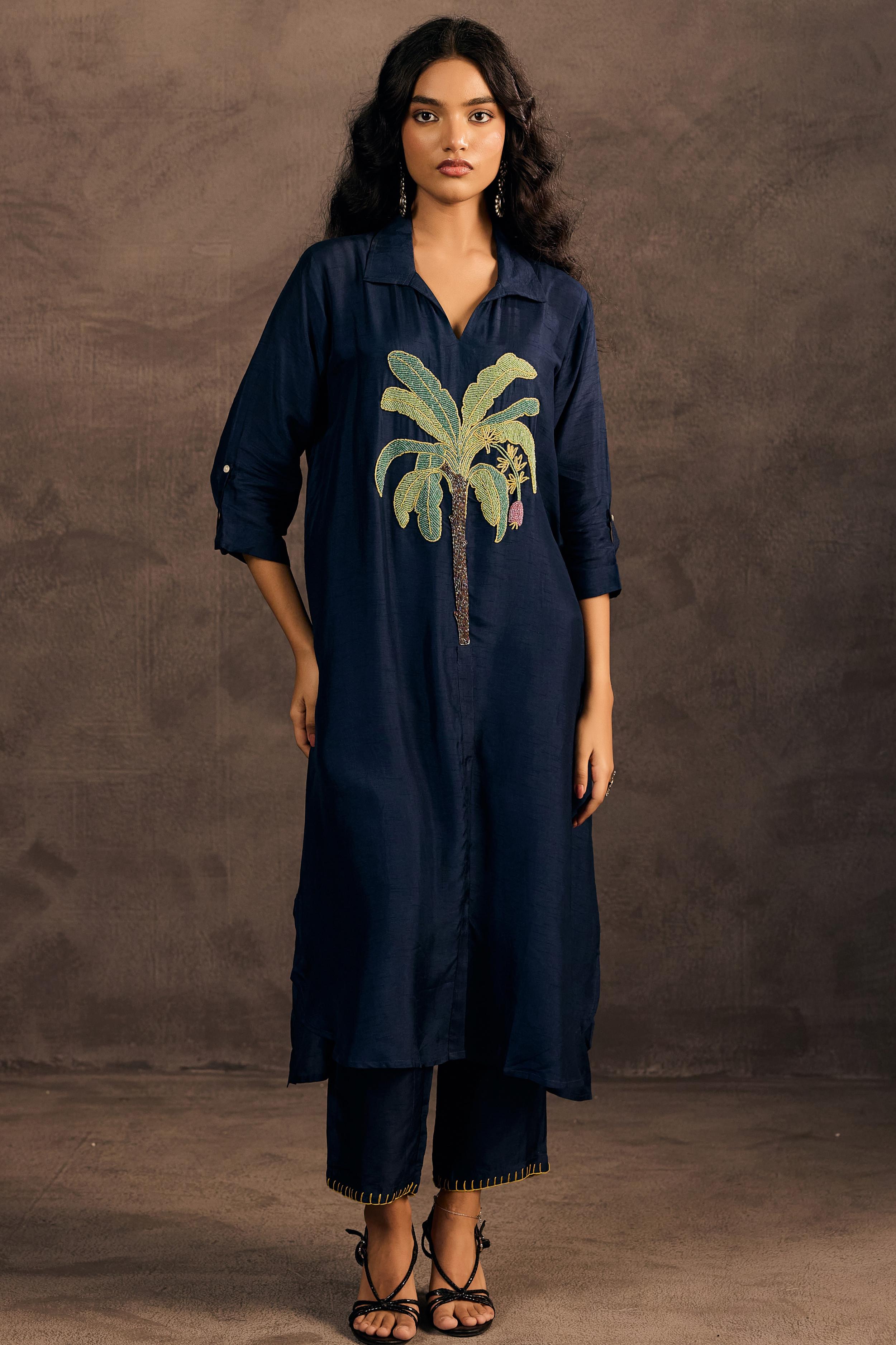 Celestial Blue Embellished Raw Silk Kurta Set