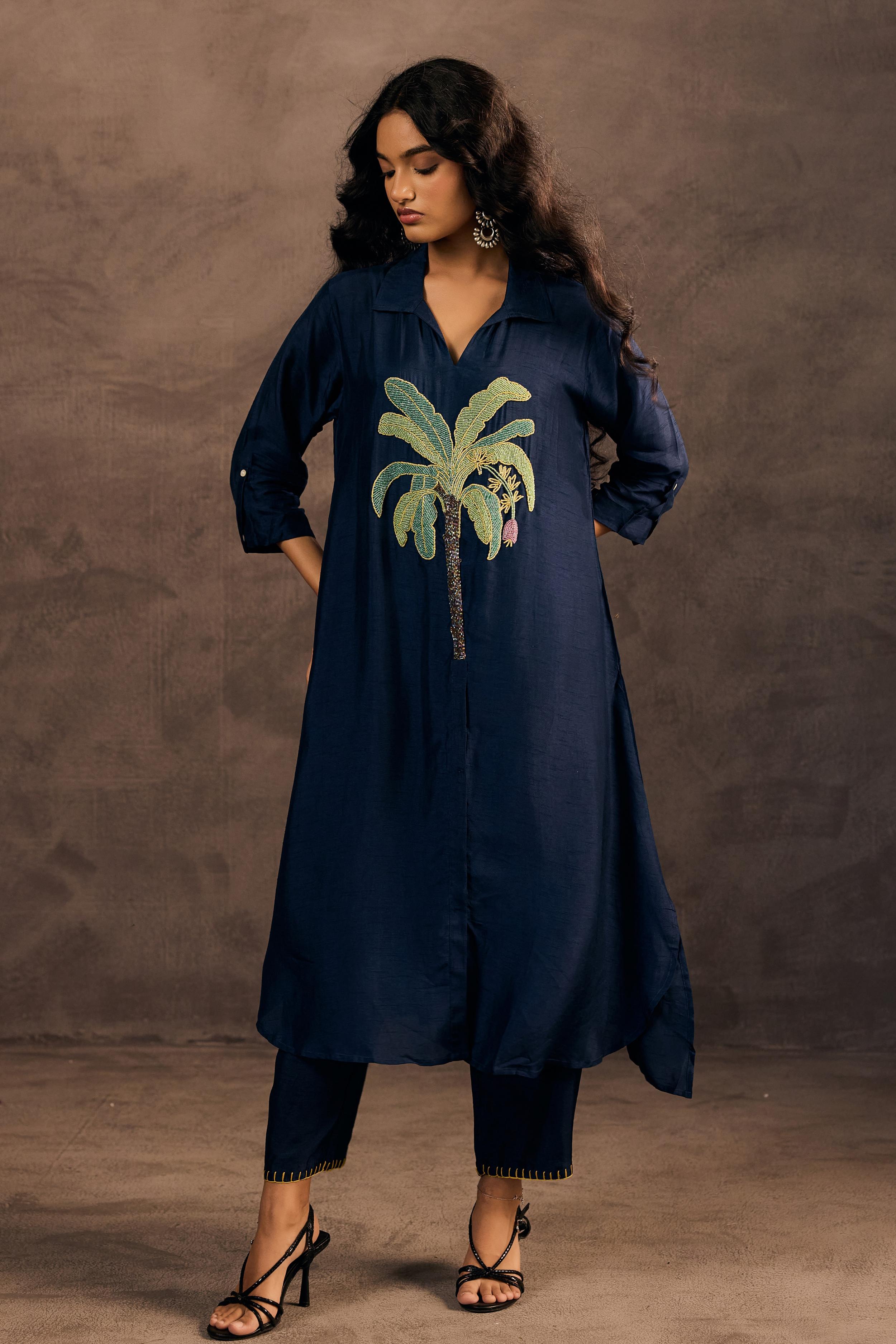 Celestial Blue Embellished Raw Silk Kurta Set