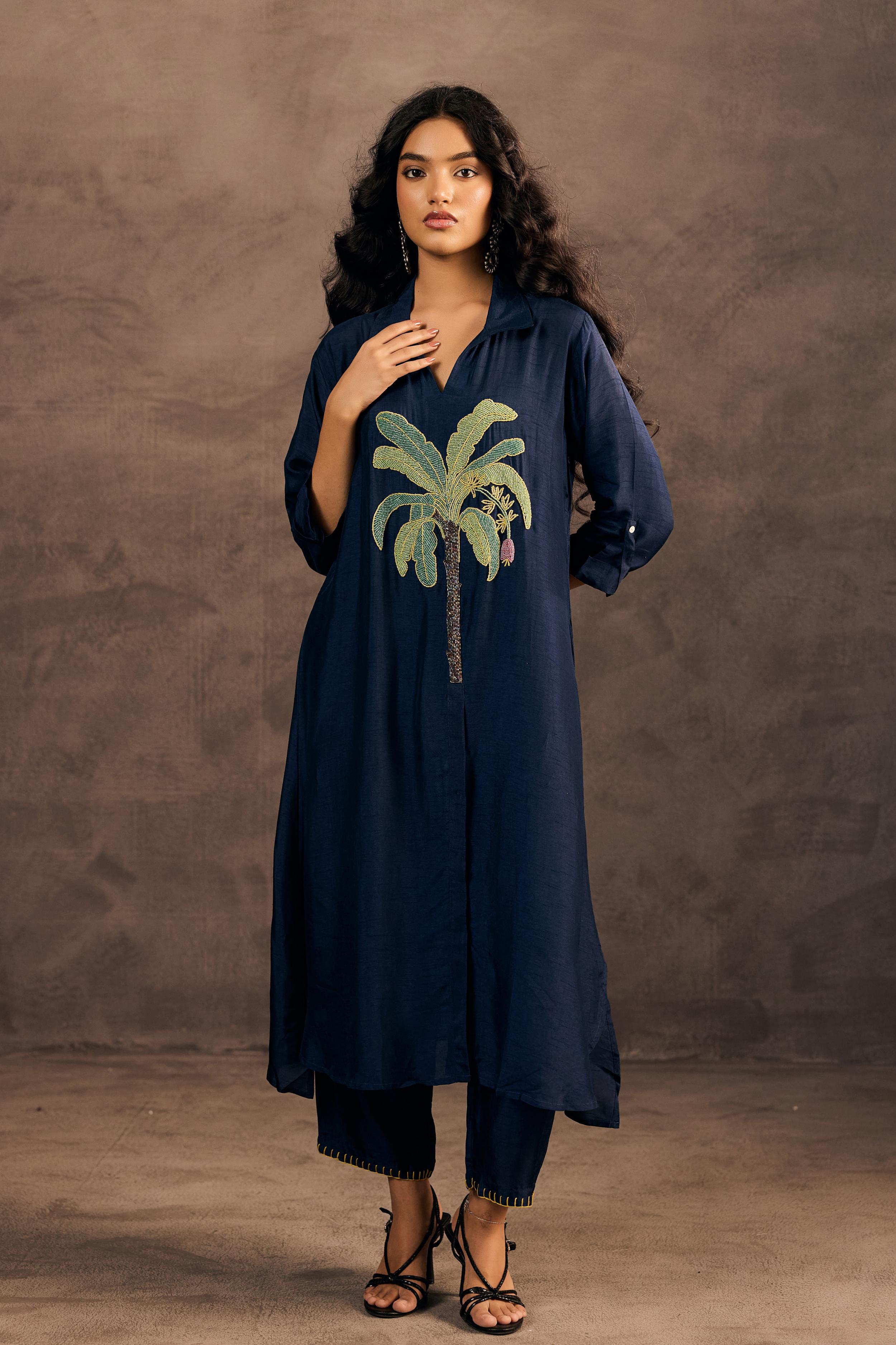 Celestial Blue Embellished Raw Silk Kurta Set