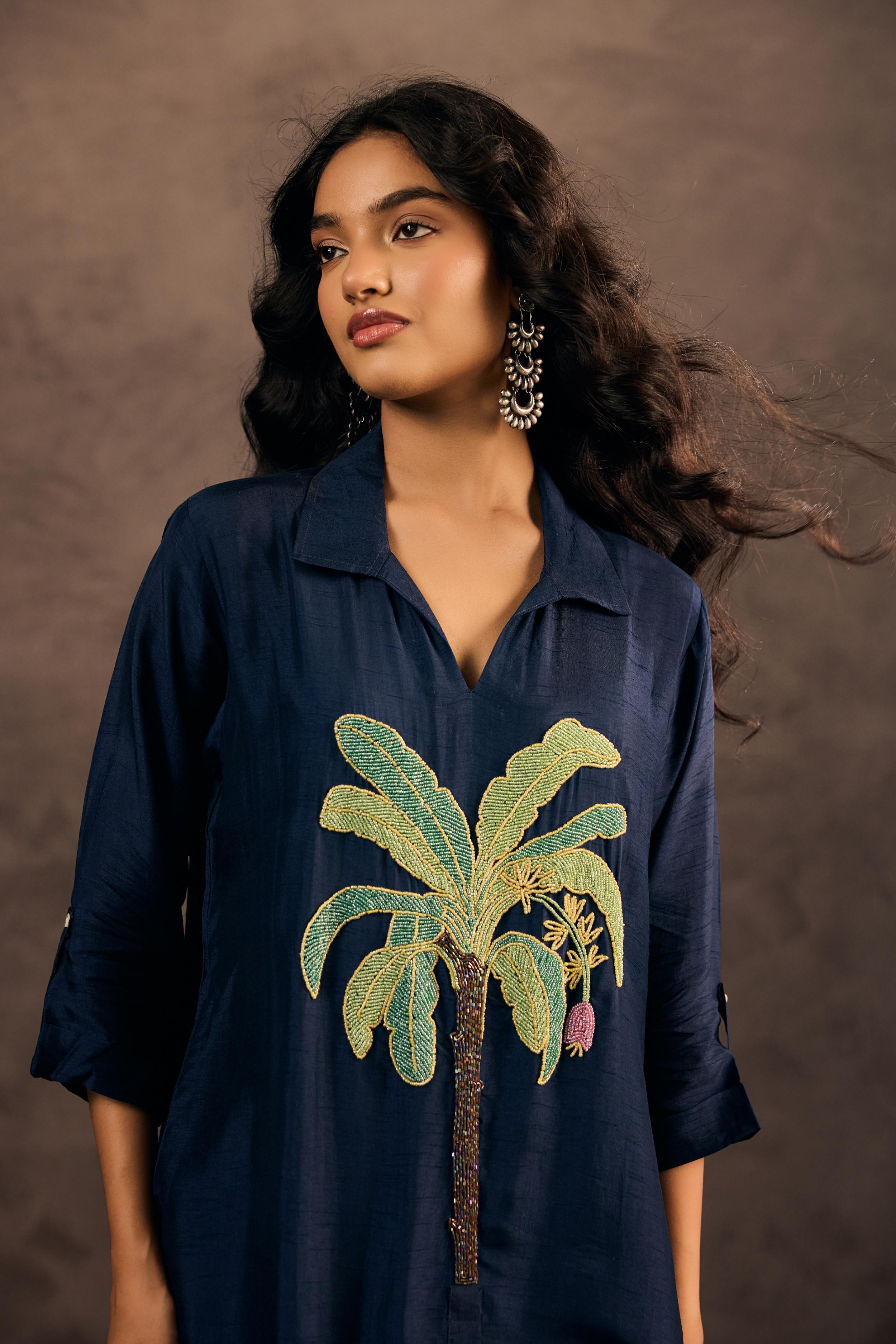 Celestial Blue Embellished Raw Silk Kurta Set