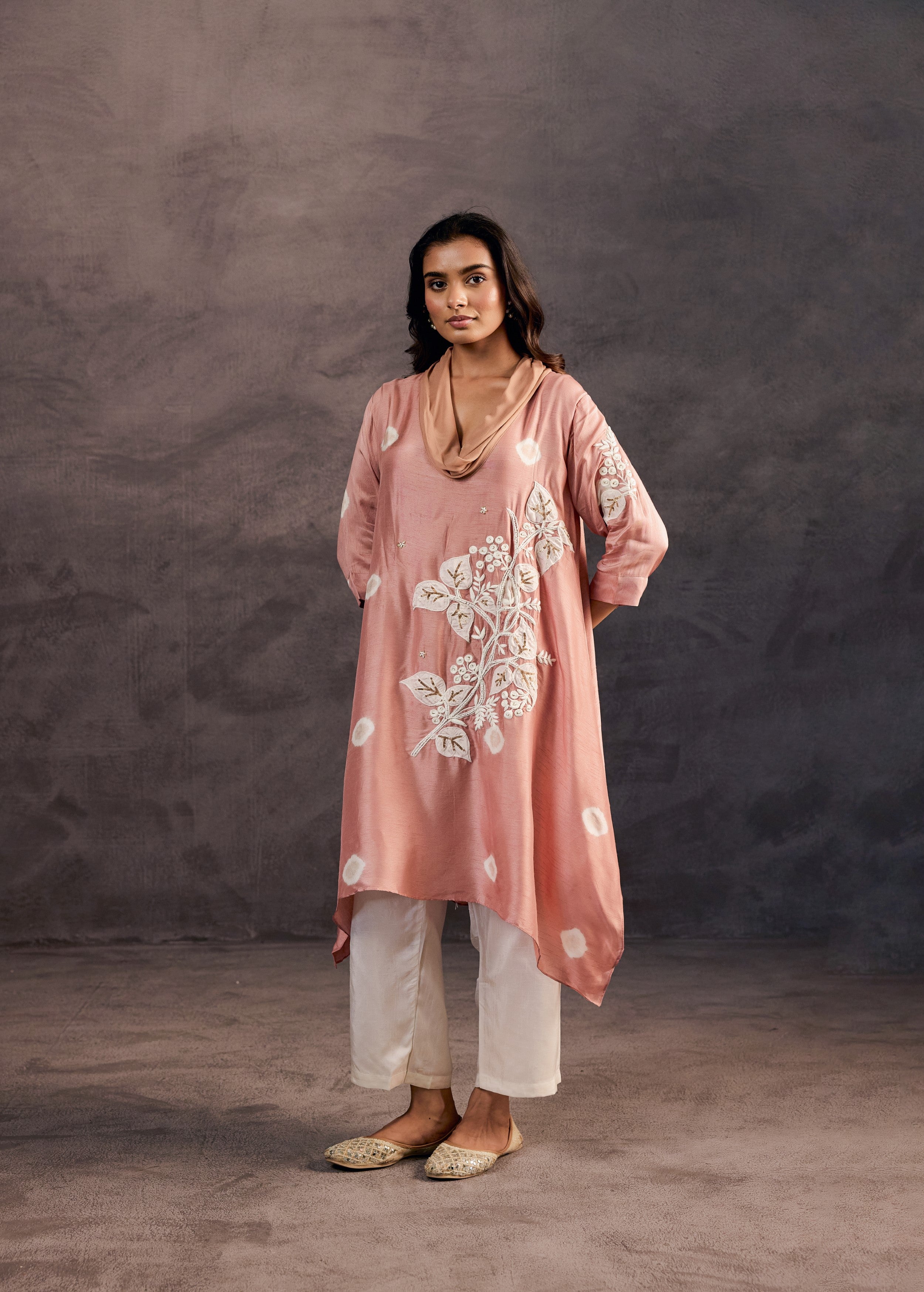 Blush Peach Embellished Raw Silk Kurta Set