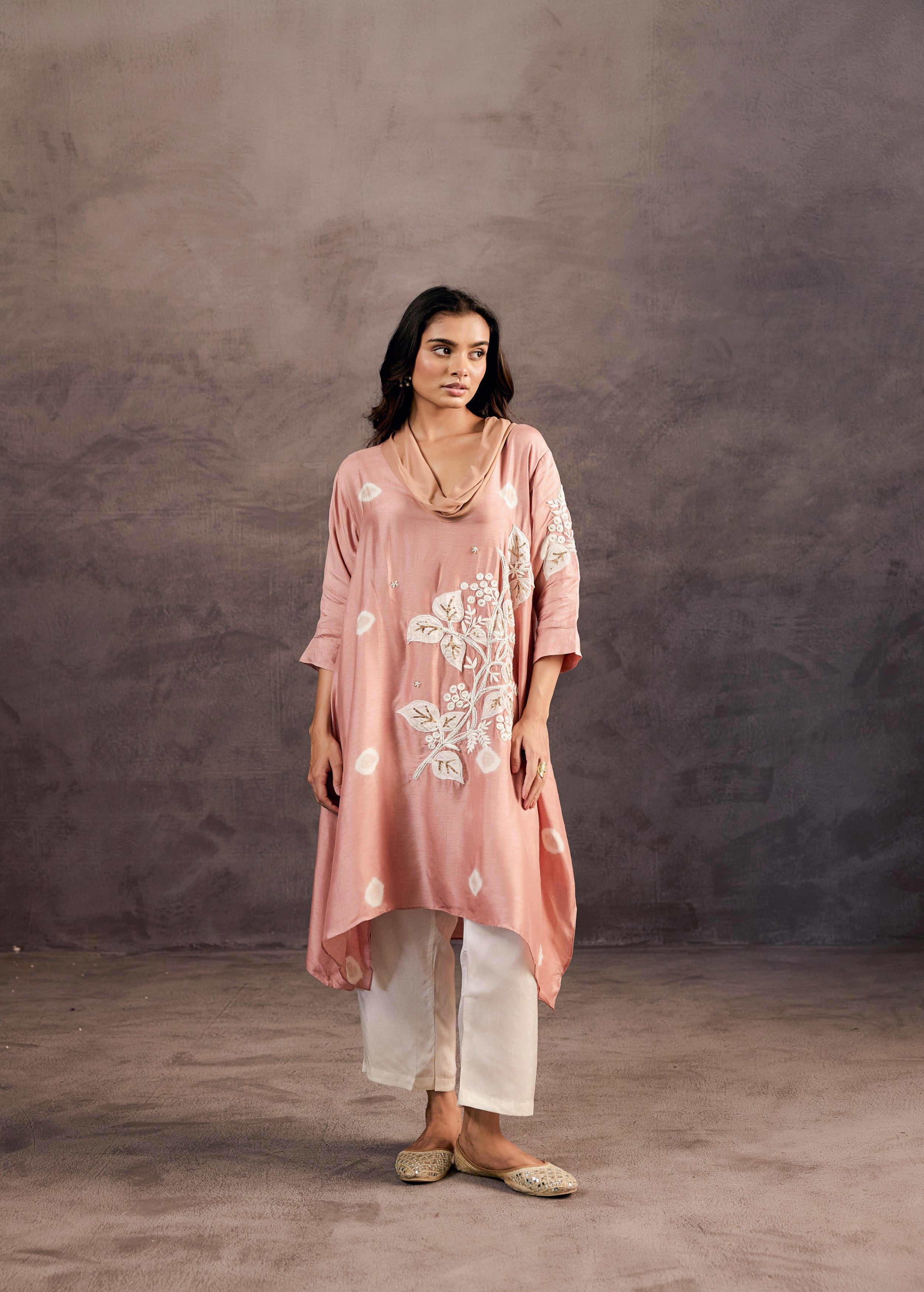 Blush Peach Embellished Raw Silk Kurta Set
