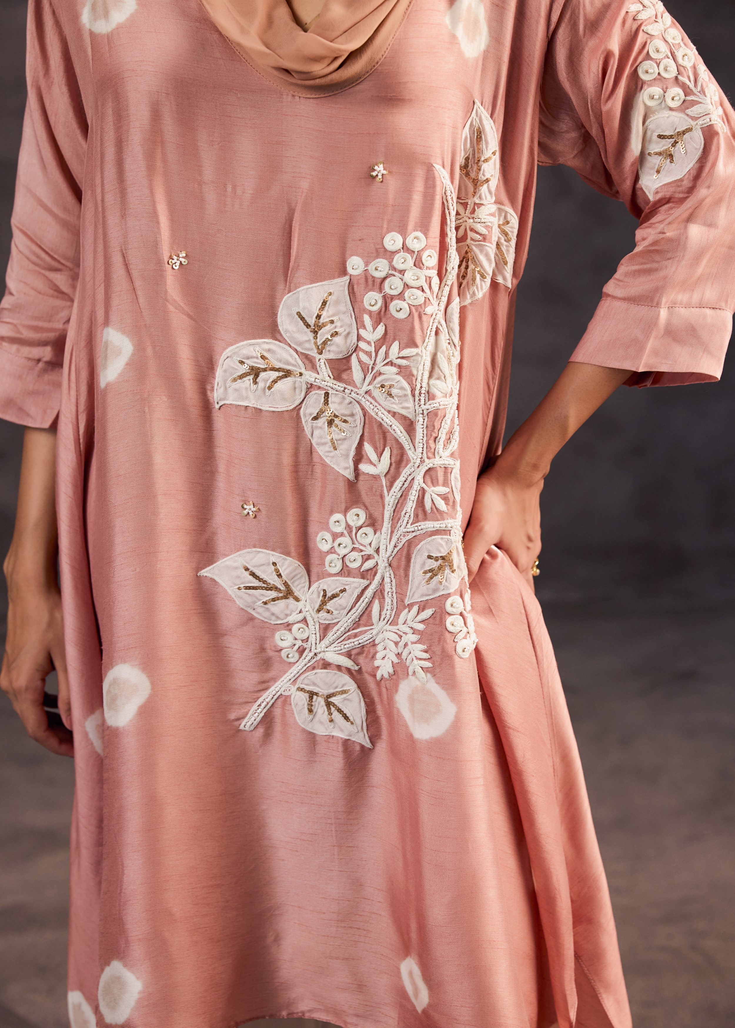 Blush Peach Embellished Raw Silk Kurta Set