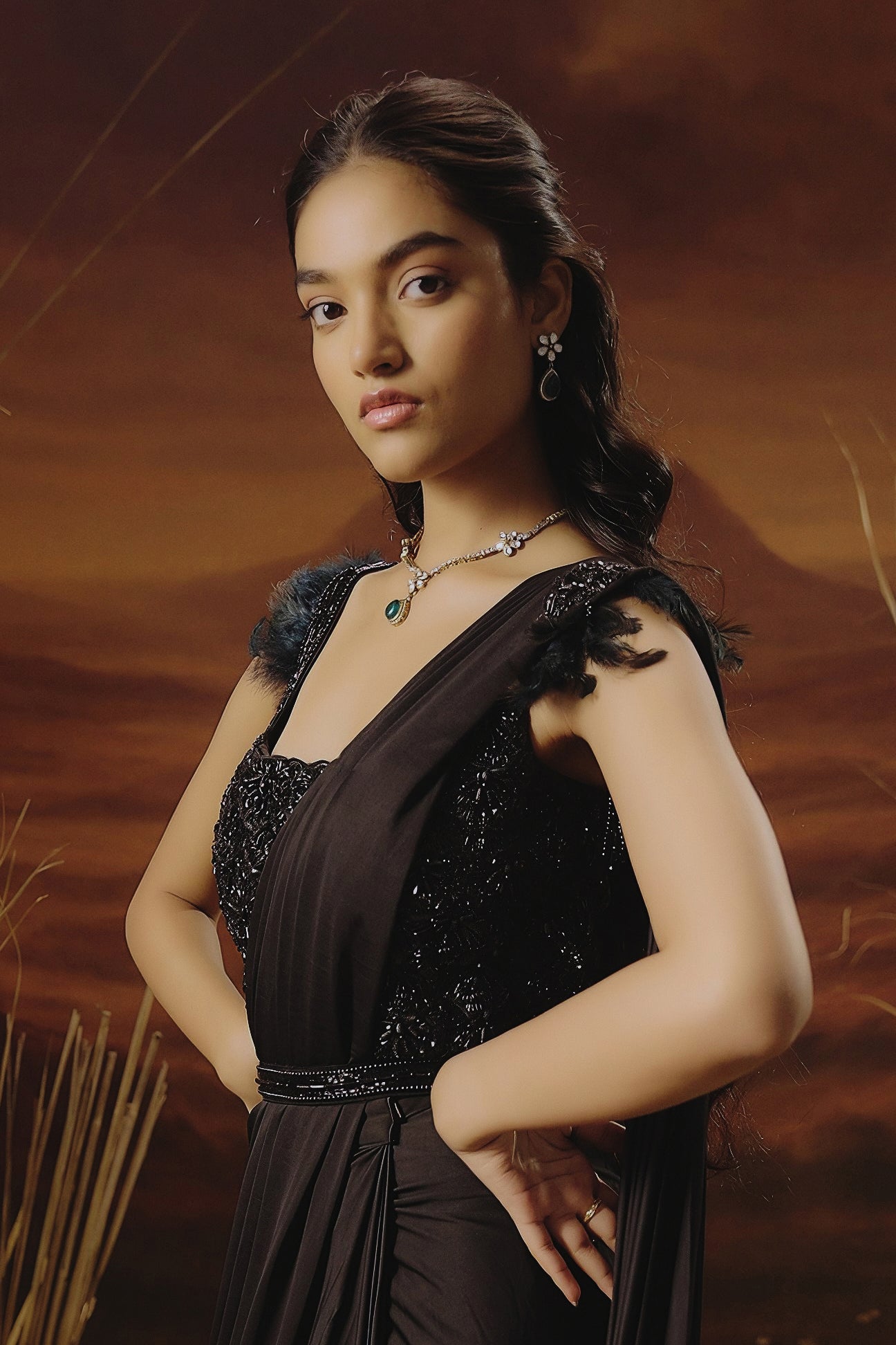 Classic Black Embellished Lycra Silk Draped Saree