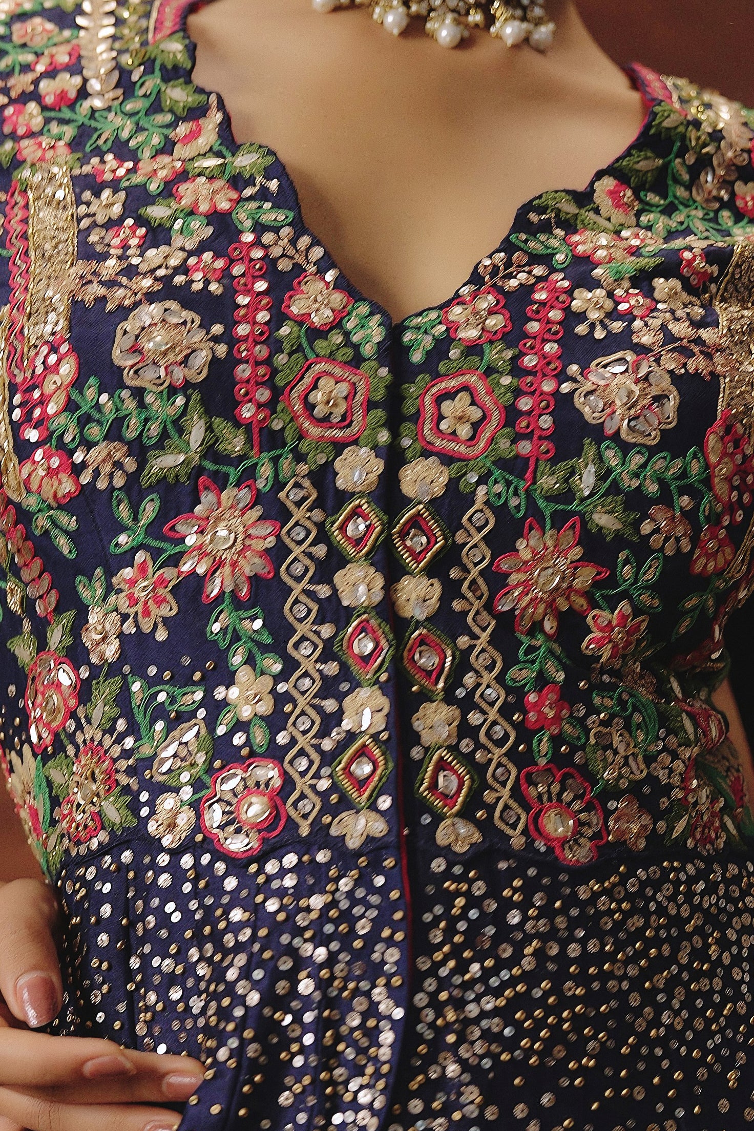 Navy Blue Embellished Raw Silk Palazzo Set