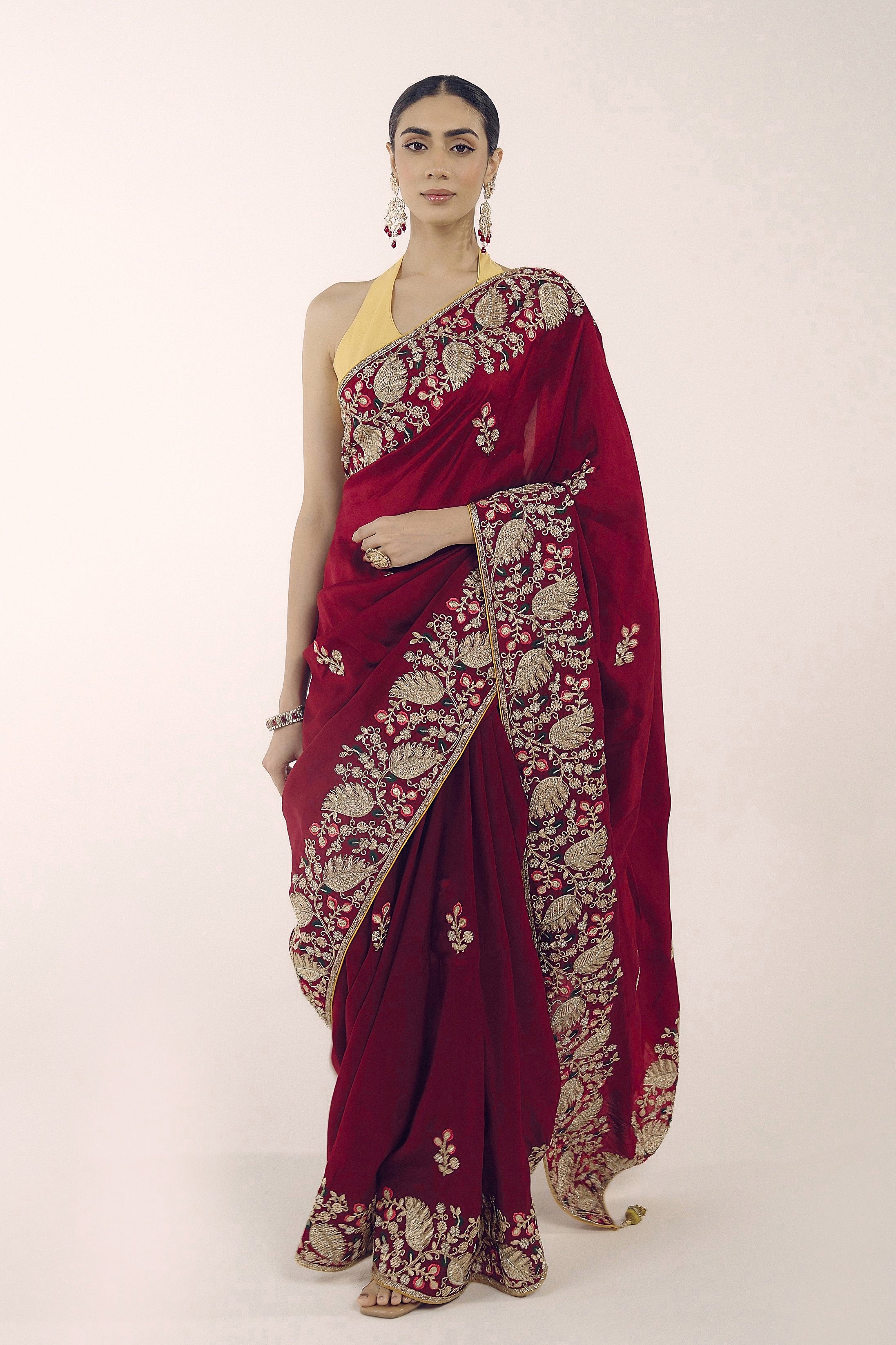 Mystique Maroon Embellished Premium Silk Saree