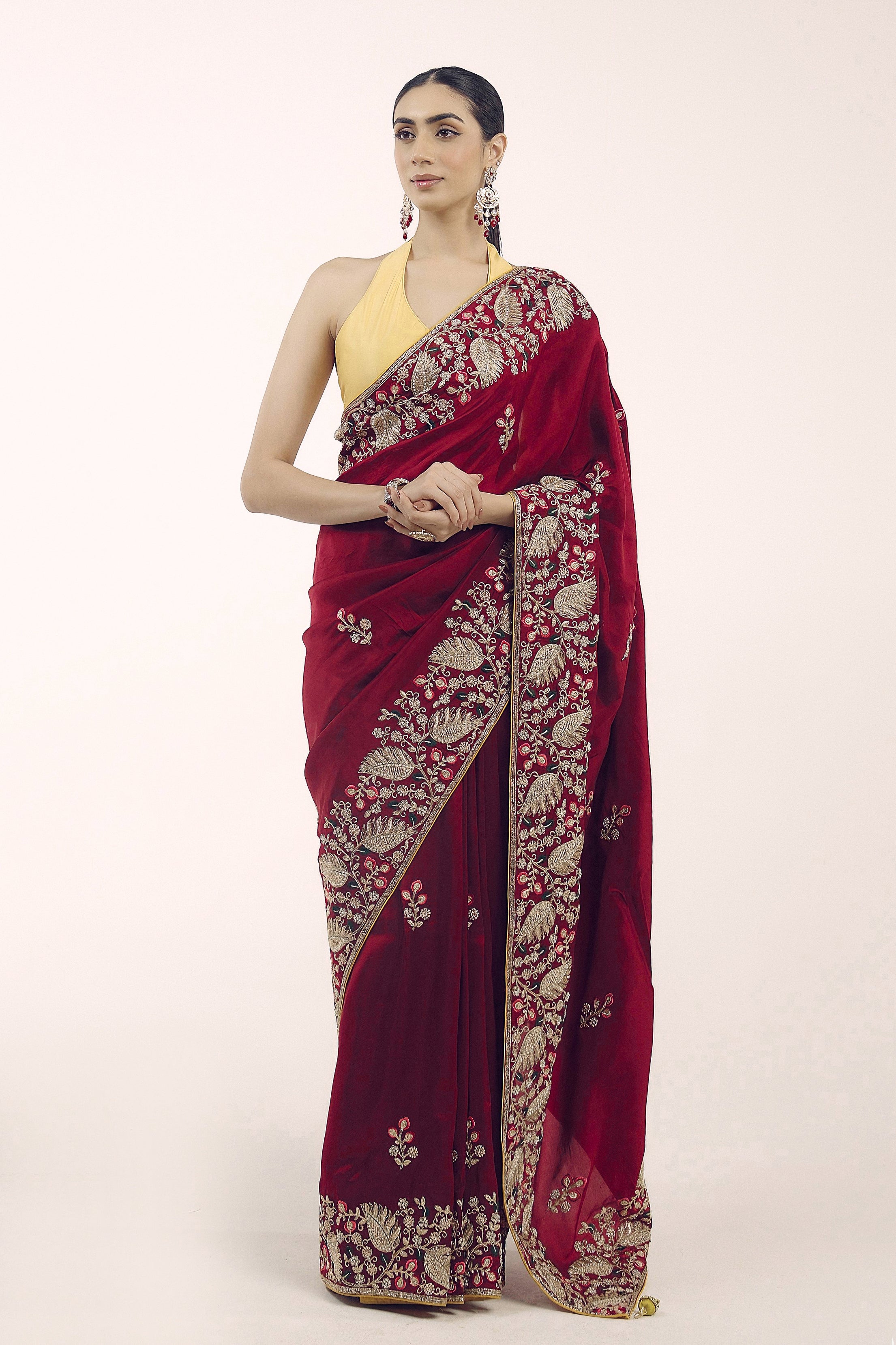 Mystique Maroon Embellished Premium Silk Saree