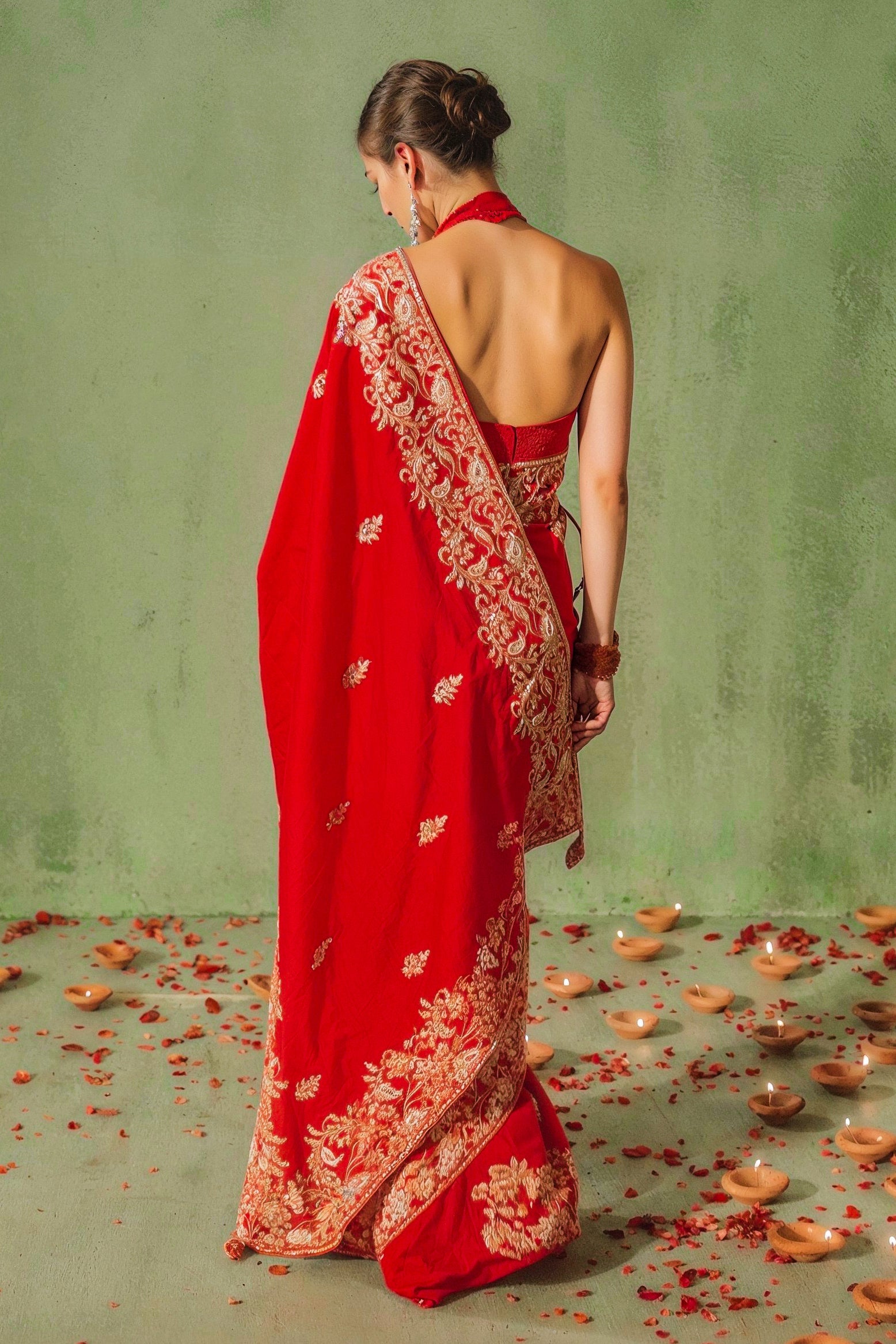 Bright Red Embellished Premium Silk Saree