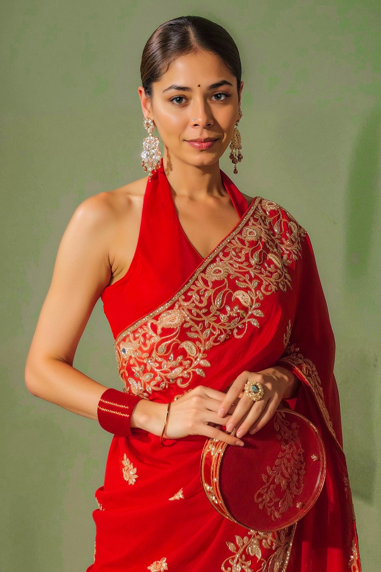 Bright Red Embellished Premium Silk Saree