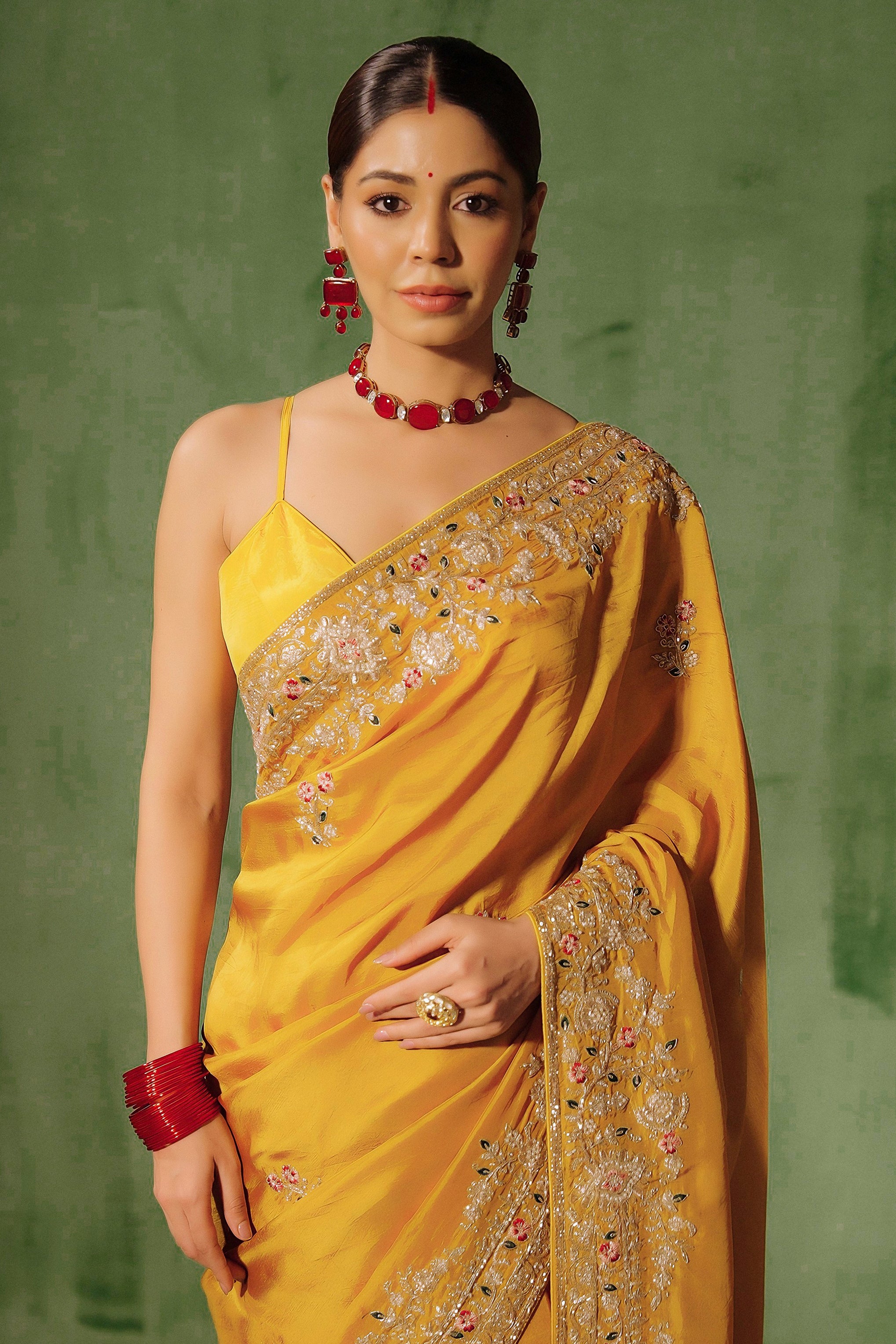 Marigold Yellow Embellished Premium Silk Saree
