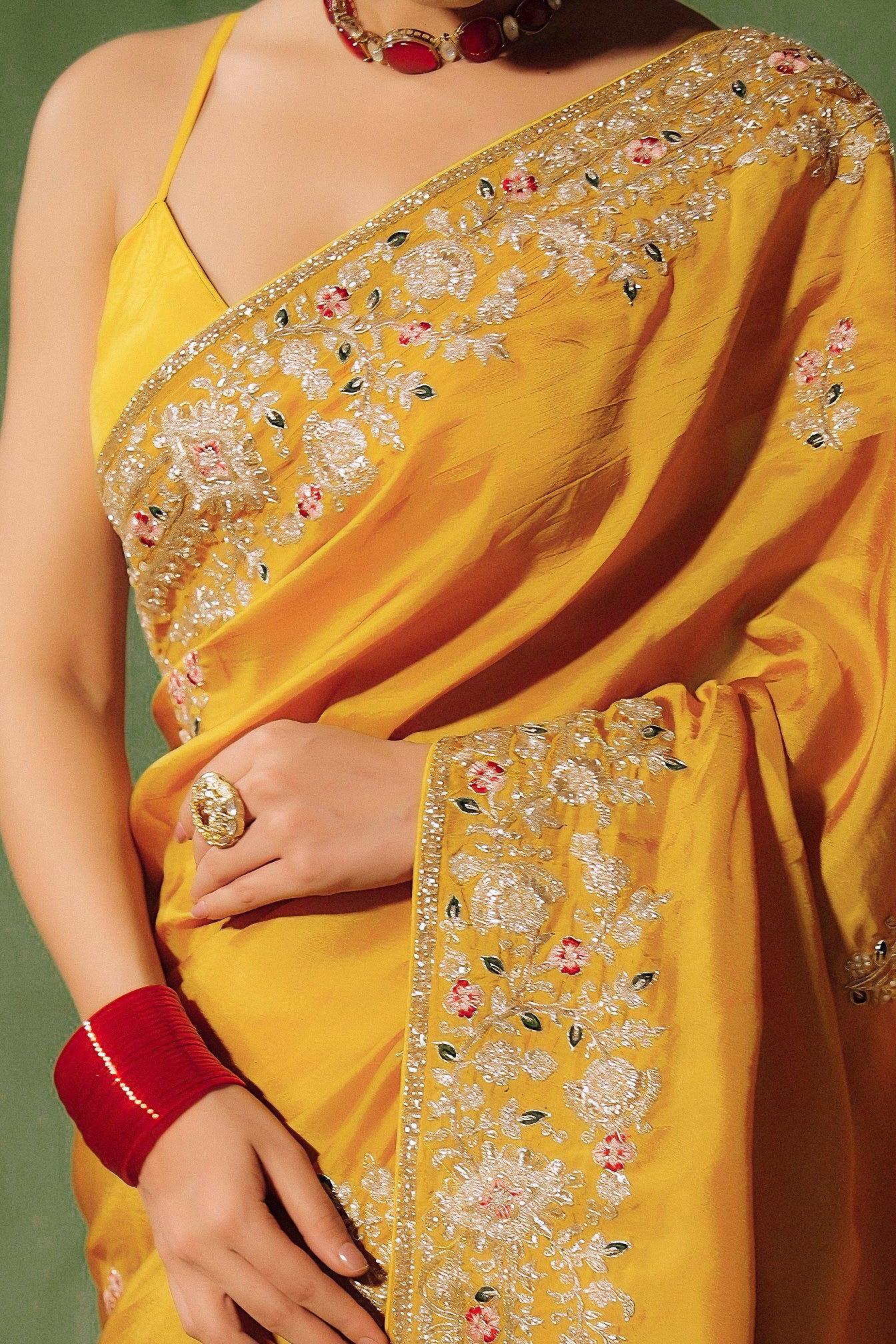 Marigold Yellow Embellished Premium Silk Saree