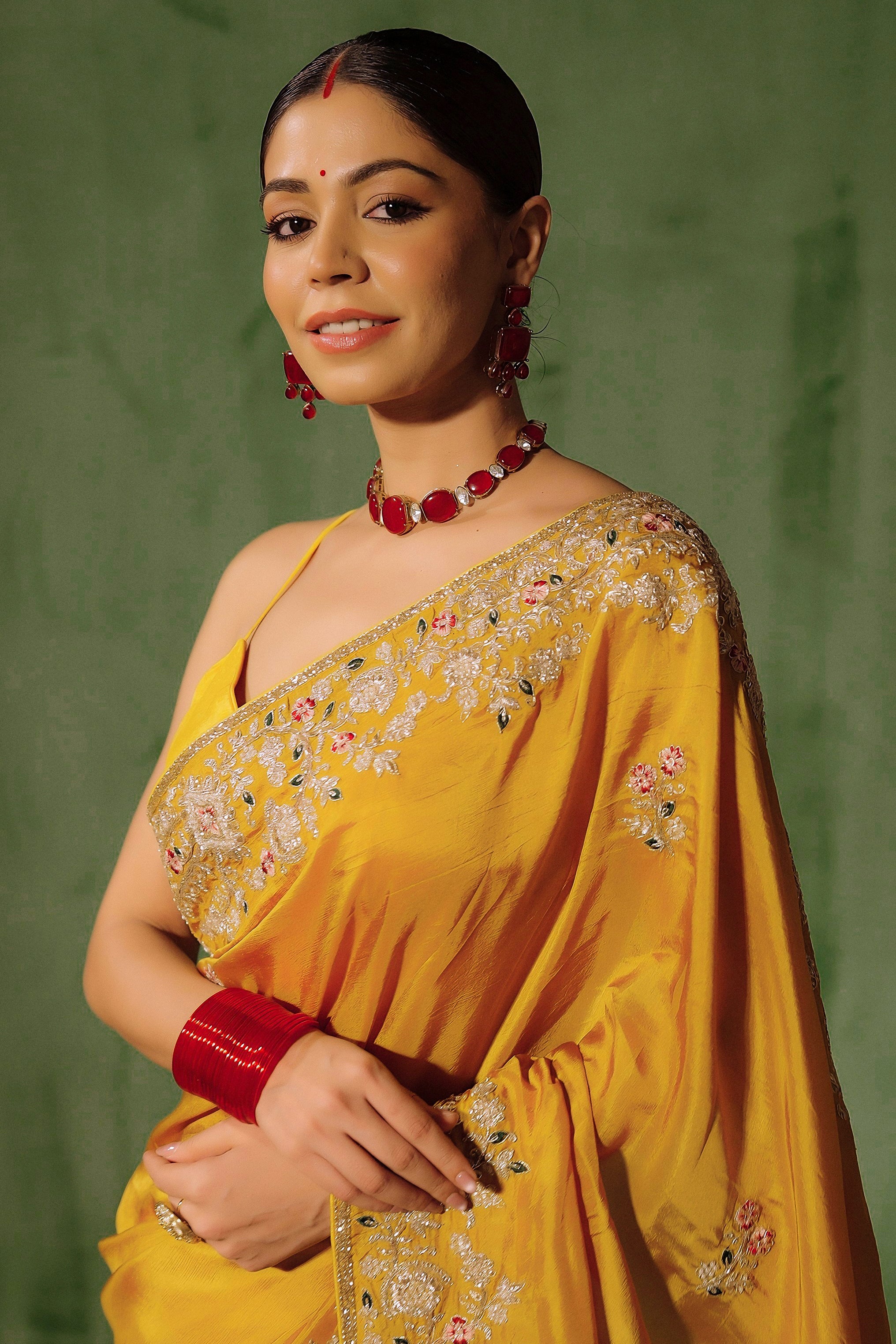 Marigold Yellow Embellished Premium Silk Saree