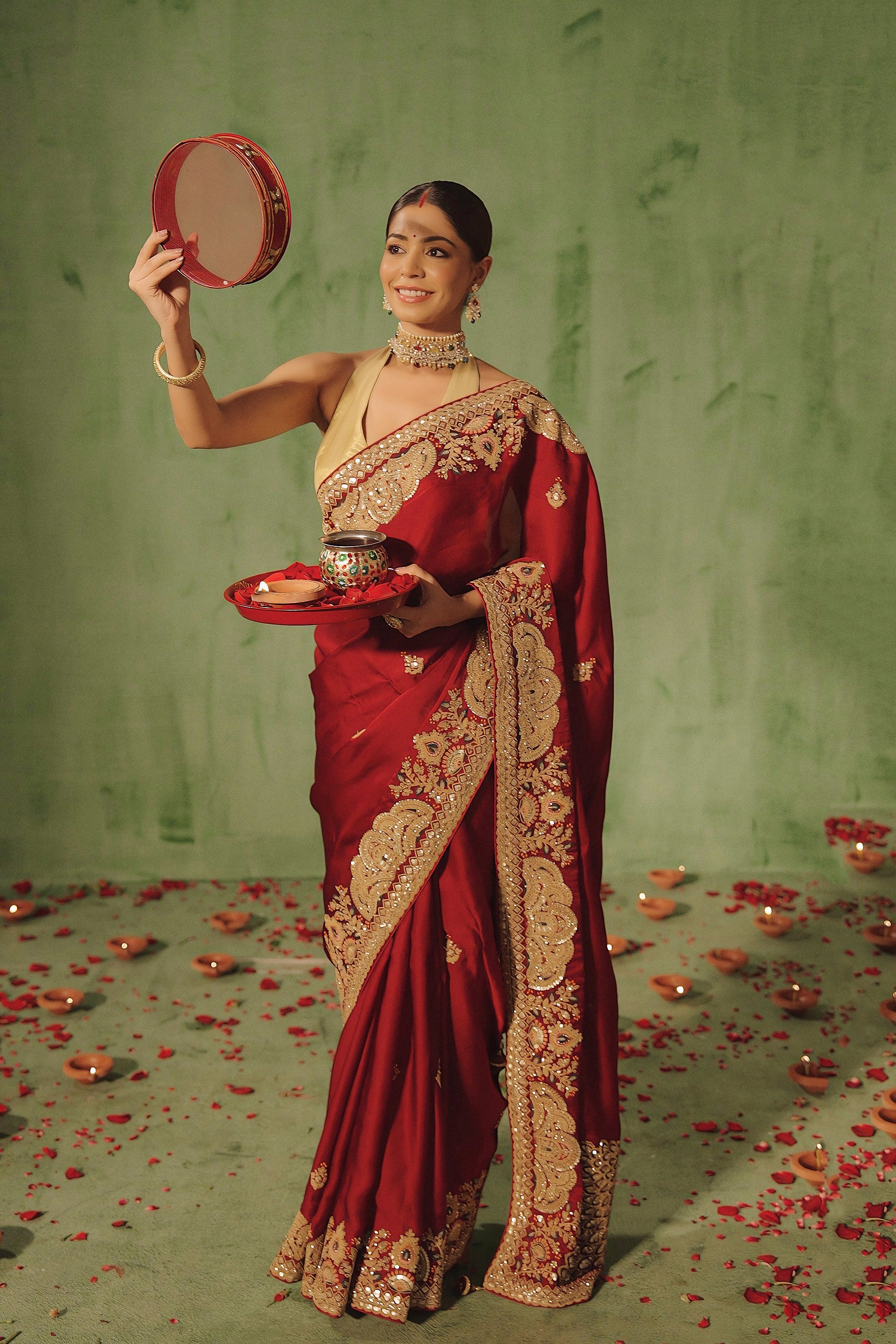 Royal Maroon Embellished Premium Silk Saree