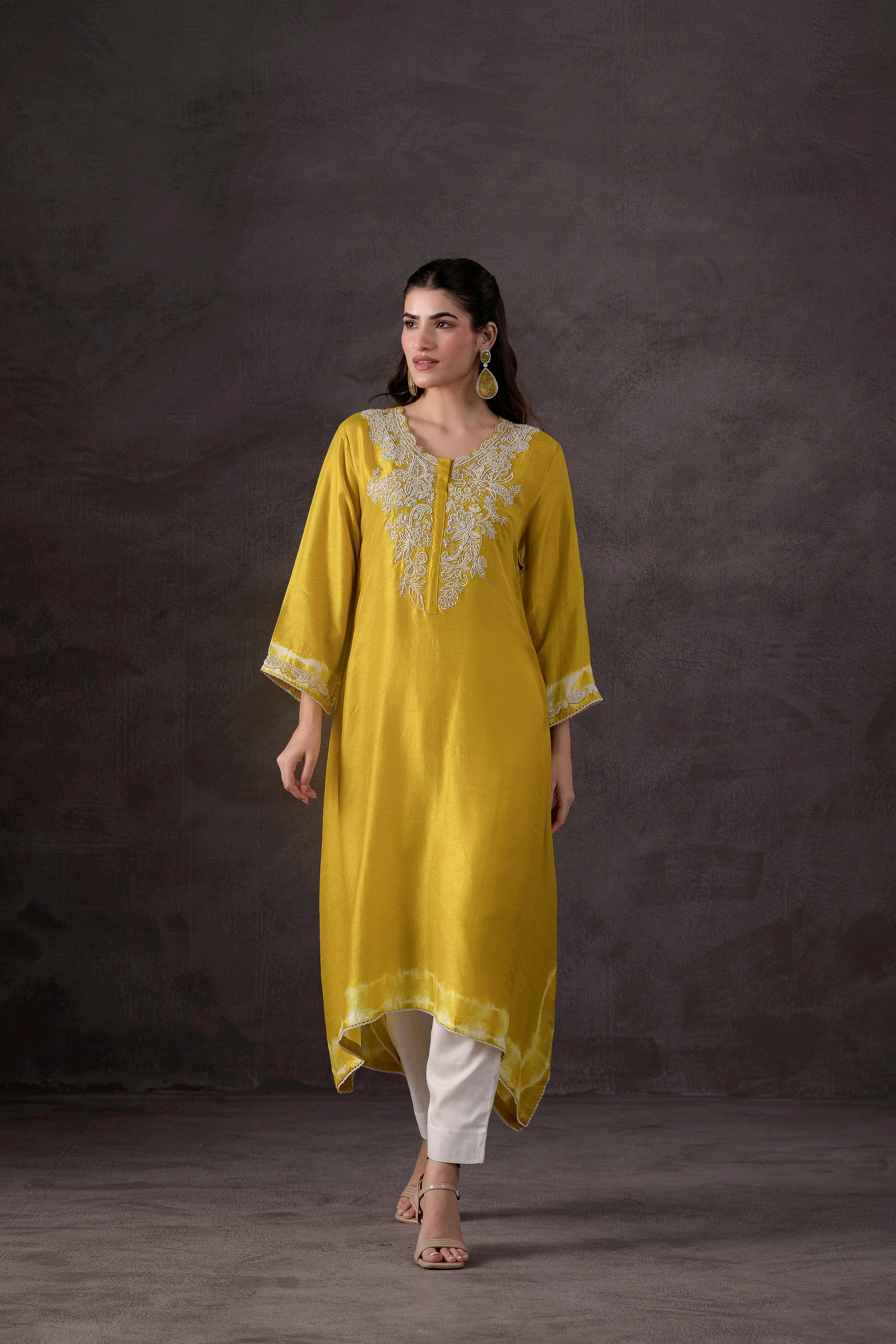 Bright Yelow Embellished Raw Silk Kurta
