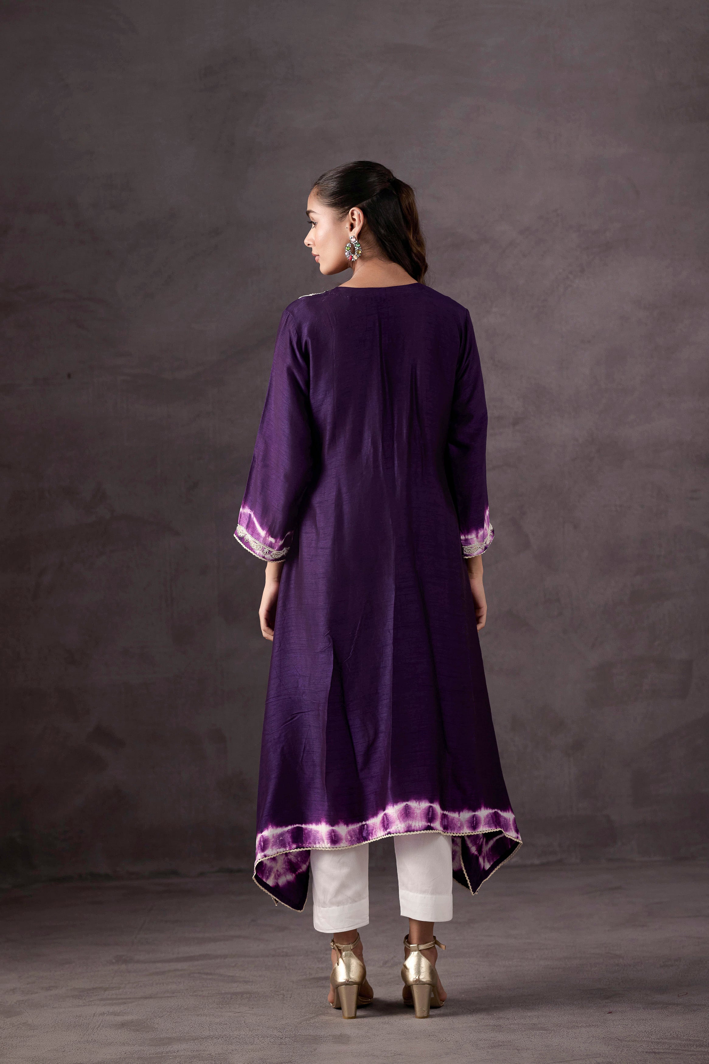Dark Purple Embellished Raw Silk Kurta Set