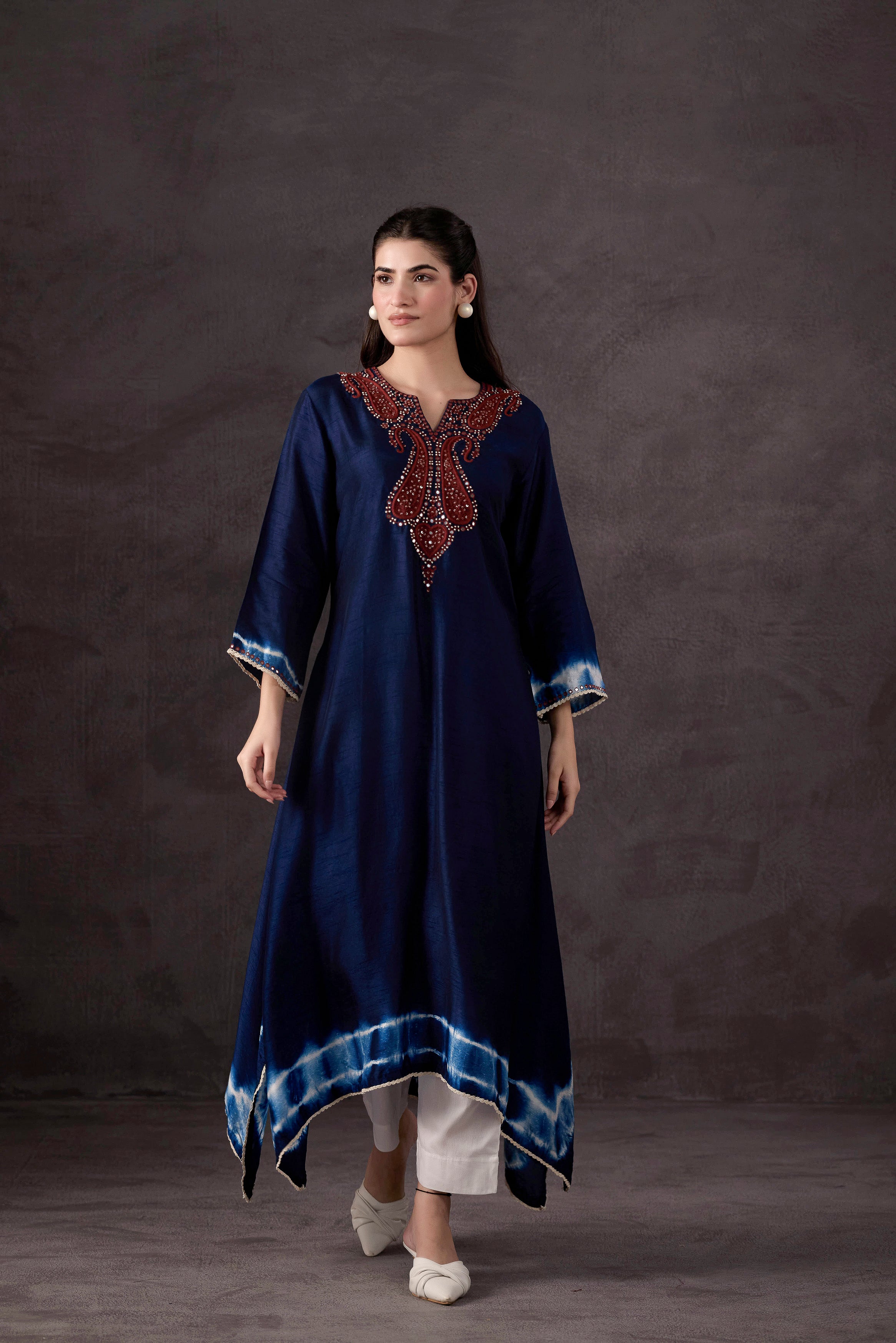 Teal Blue Embellished Raw Silk Kurta Set