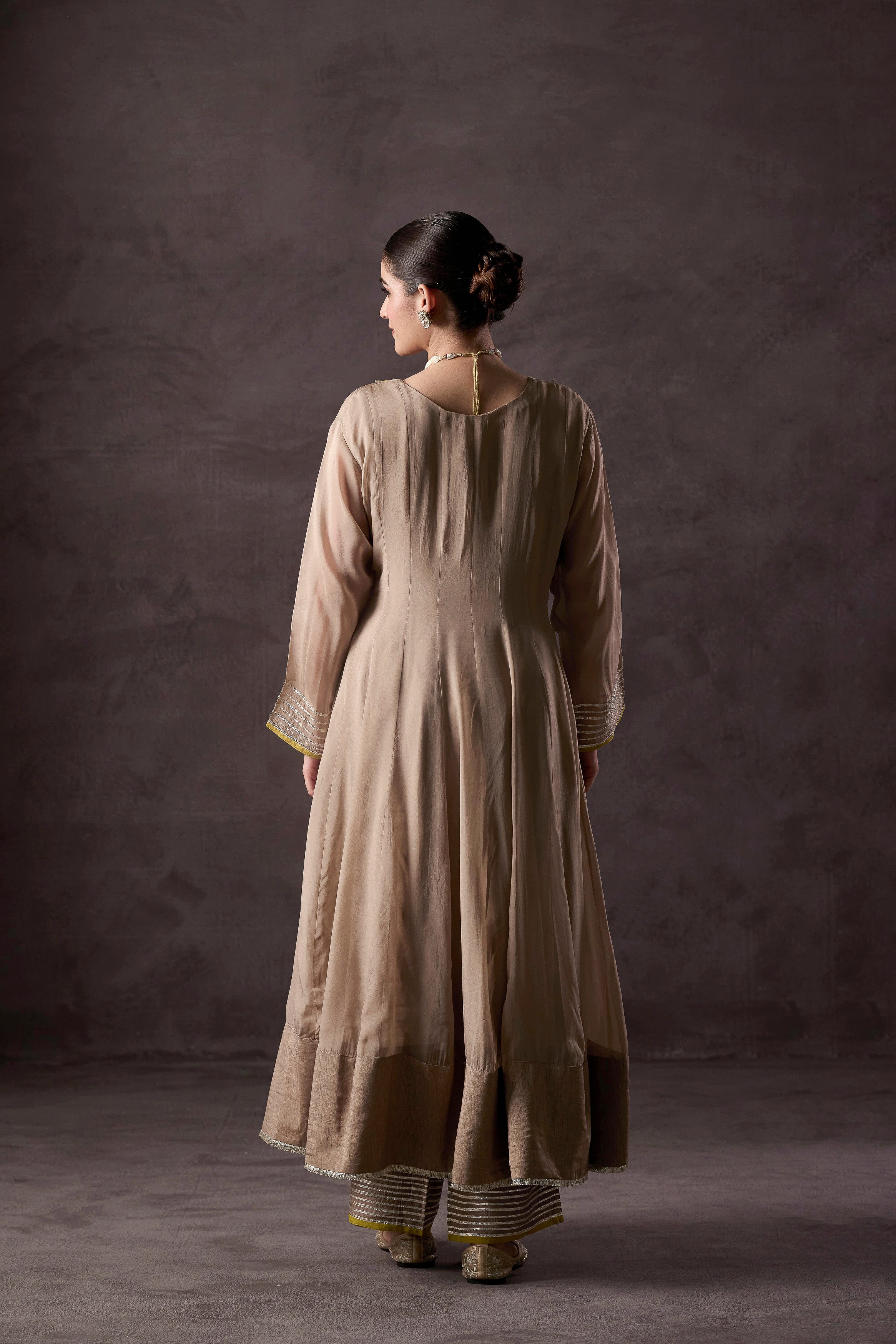 Timeless Beige-Brown Raw Silk Anarkali Set
