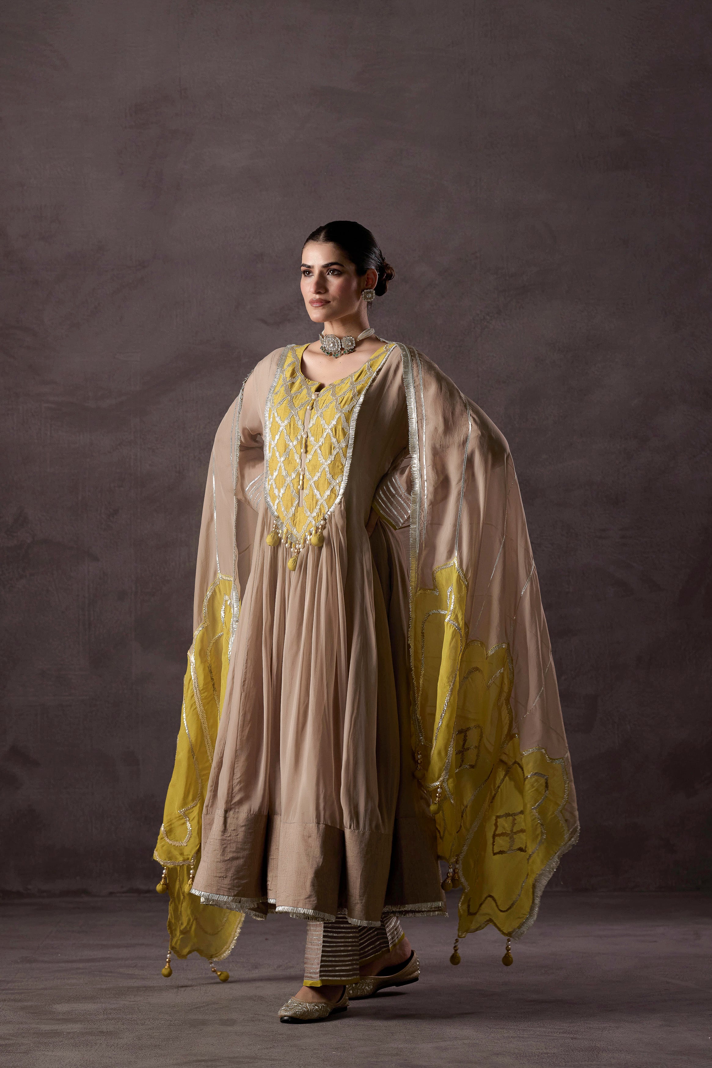 Timeless Beige-Brown Raw Silk Anarkali Set