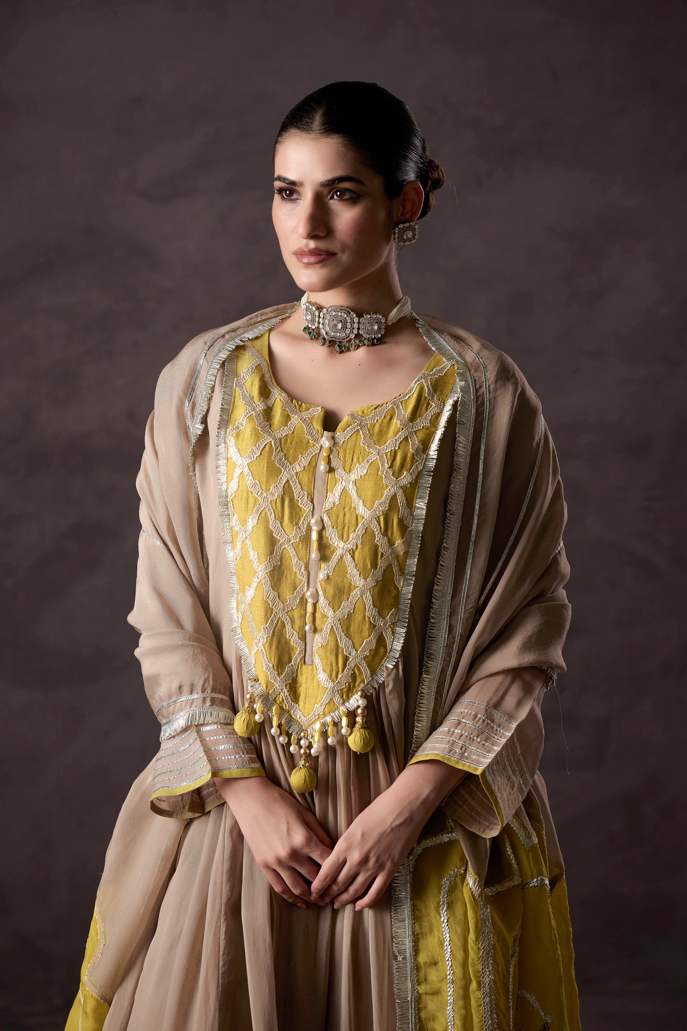 Timeless Beige-Brown Raw Silk Anarkali Set