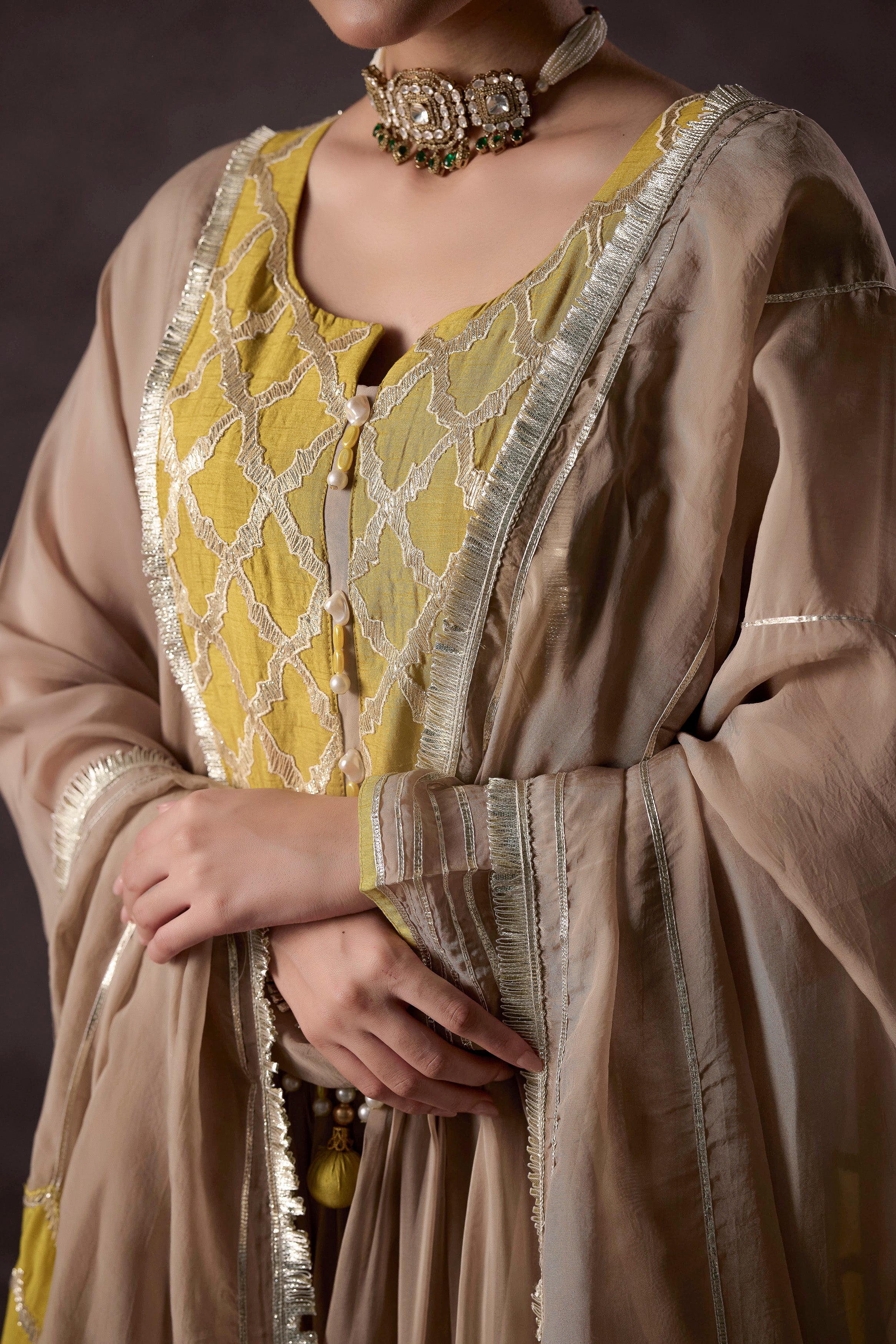 Timeless Beige-Brown Raw Silk Anarkali Set