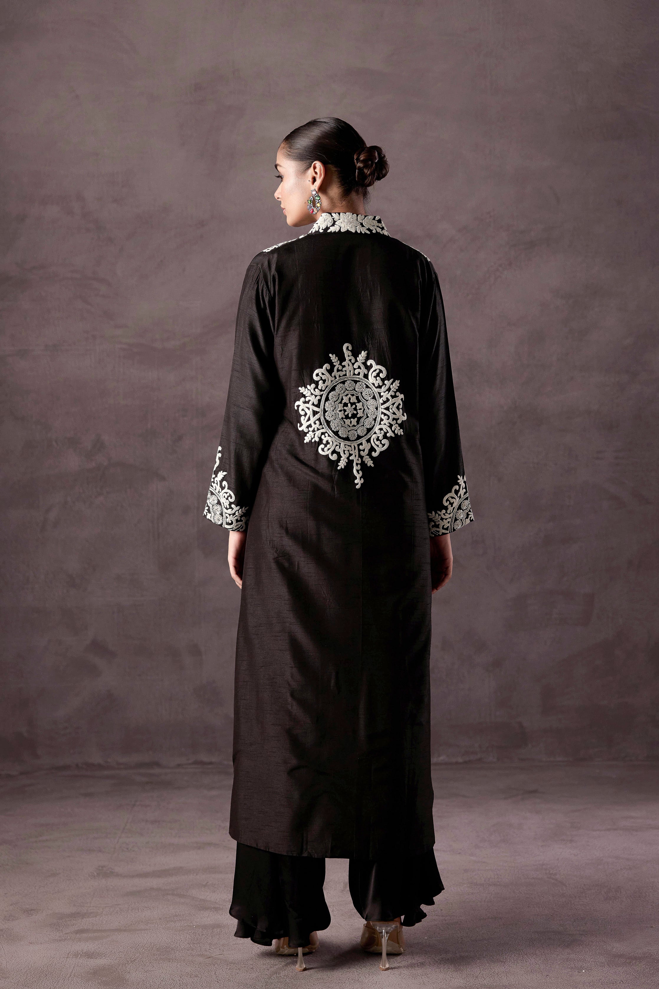Classic Black Embellished Raw Silk Kurta Set