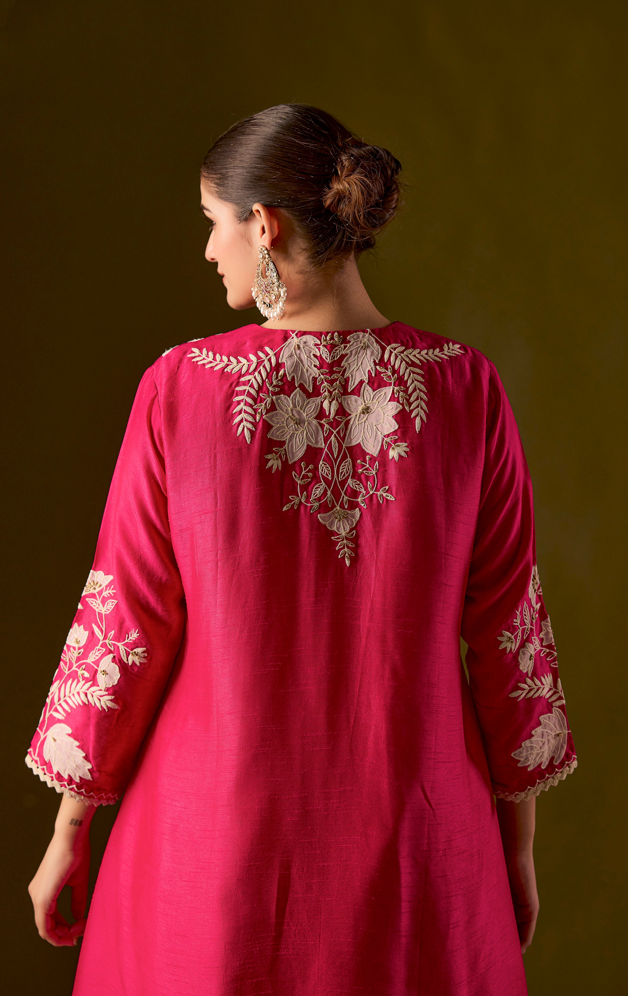 Rani pink Embroidered Raw Silk Co-Ord Set
