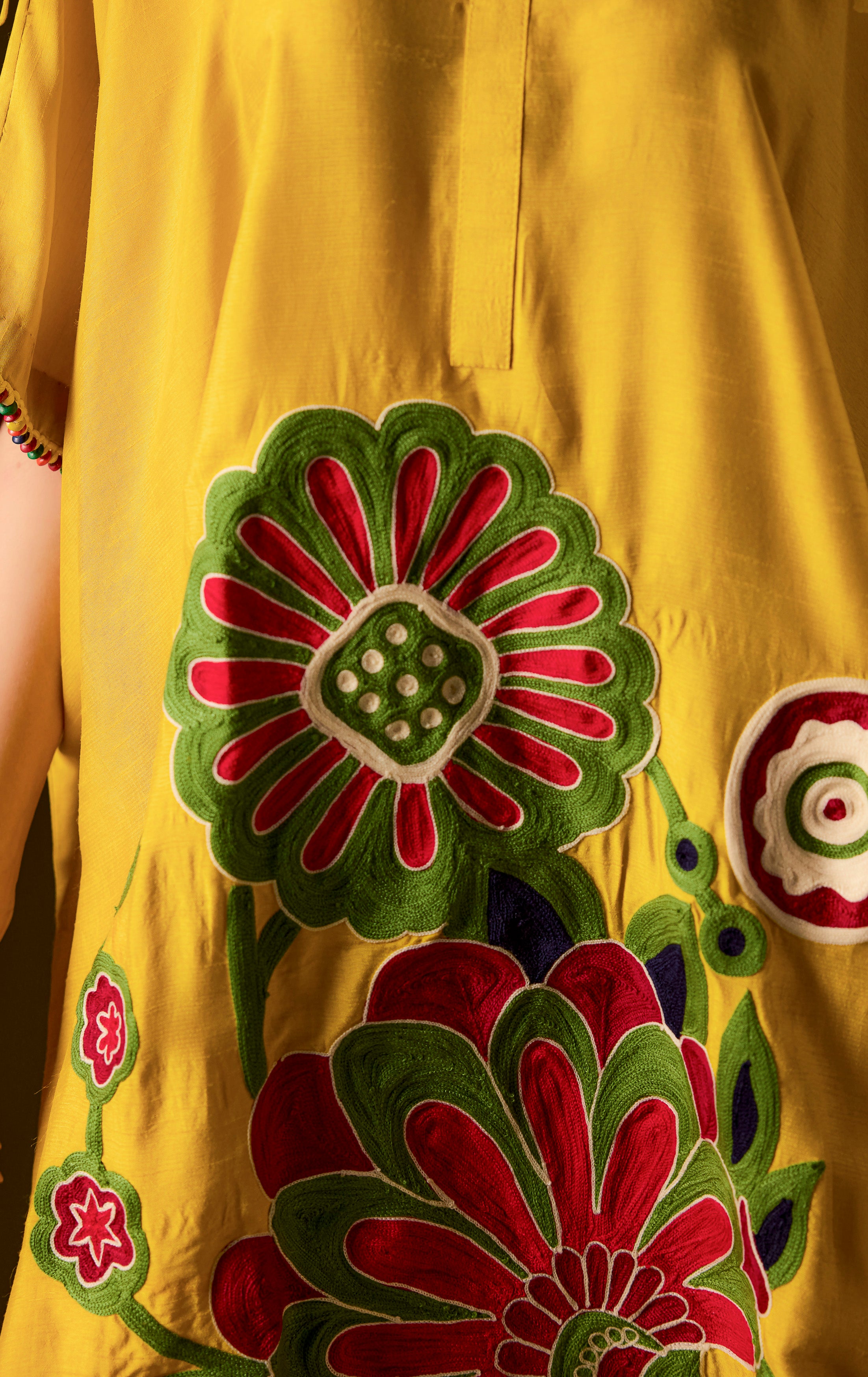 Lemon Yellow Embellished Premium Silk Kaftan Set