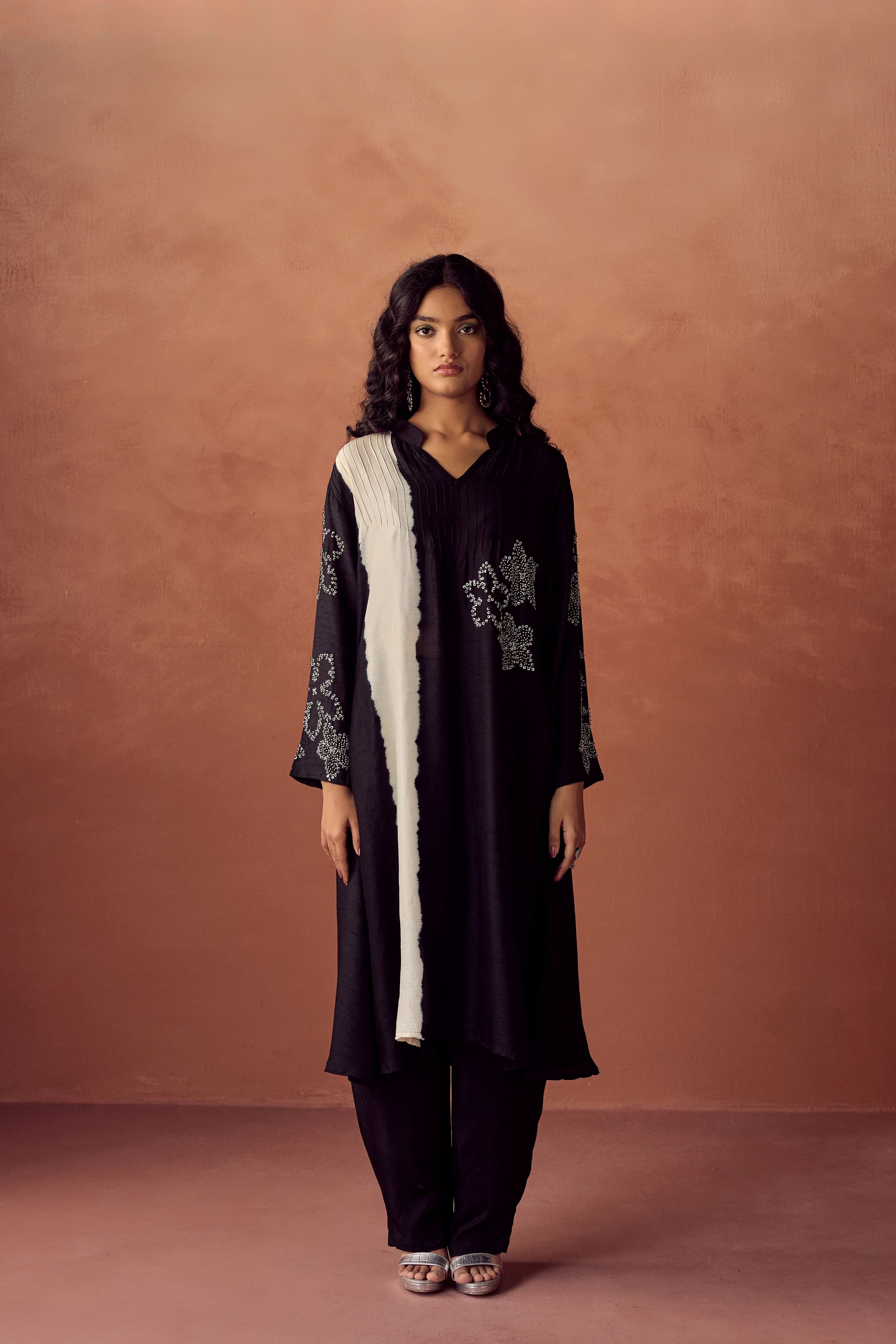 Black Raw Silk Ombre Dyed Pant Set