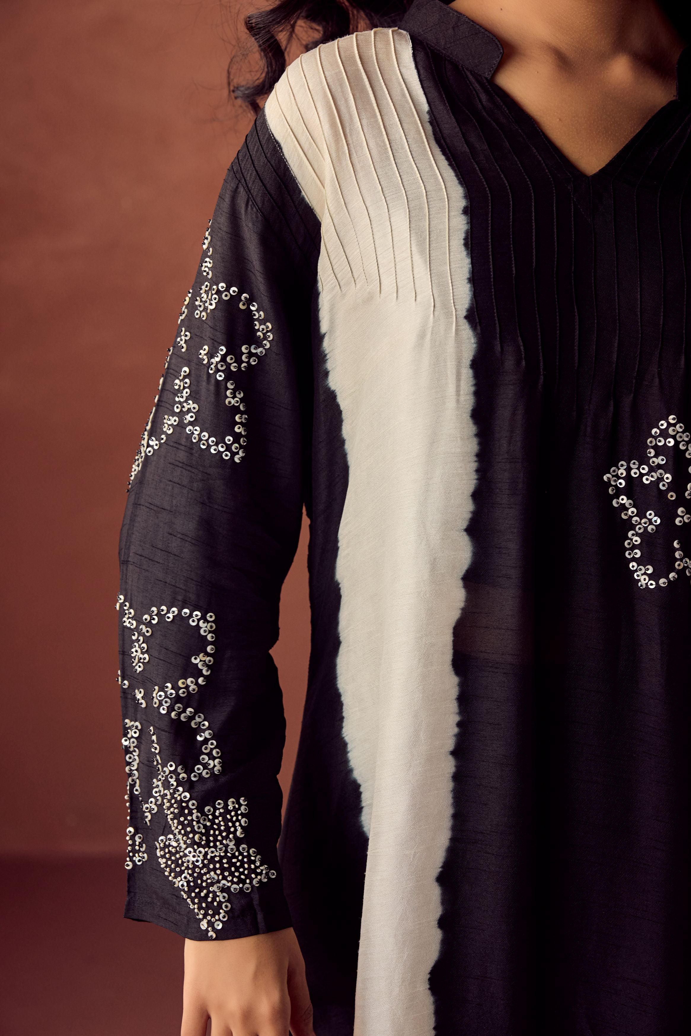 Black Raw Silk Ombre Dyed Pant Set