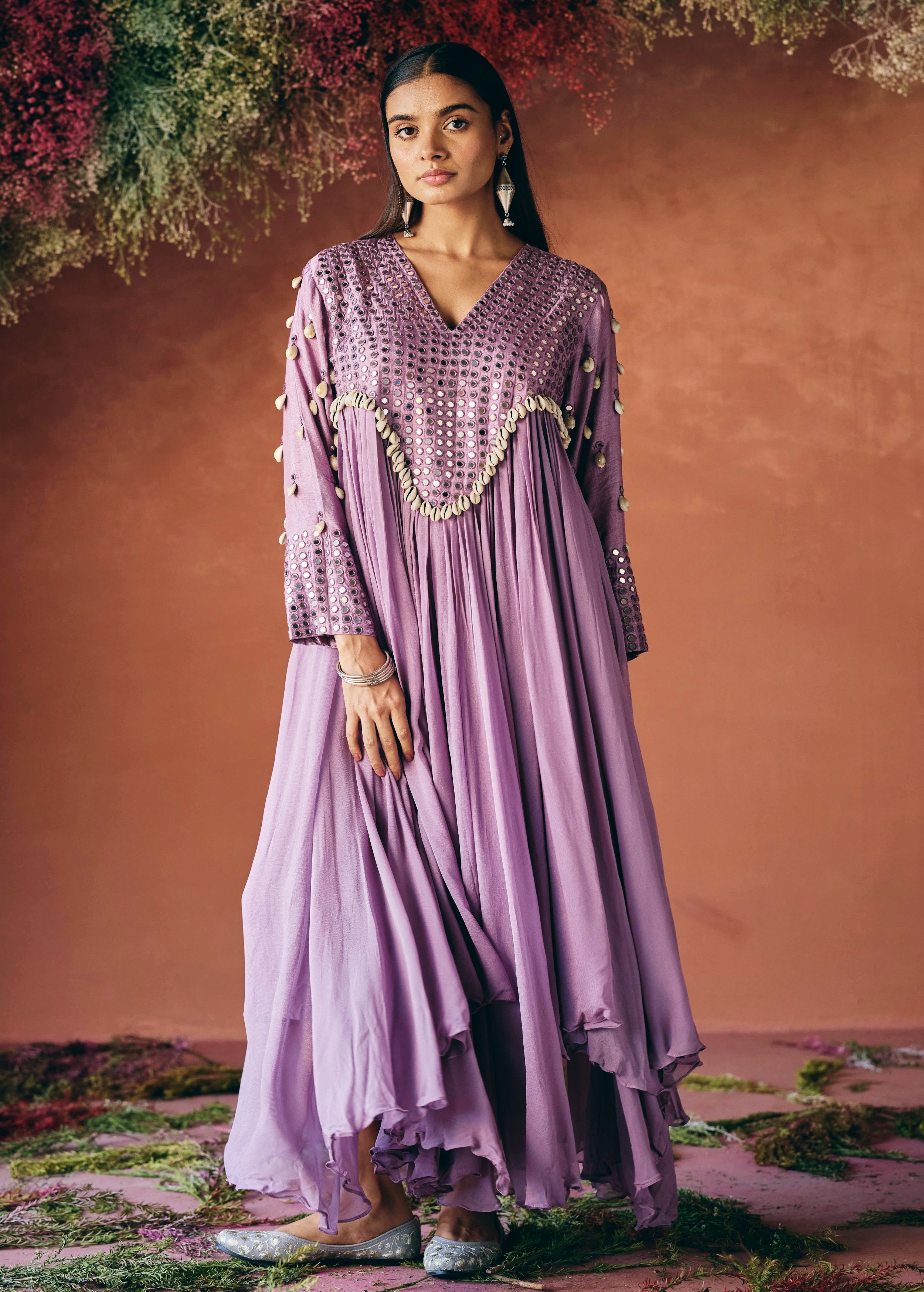 Dusty Lavender Embellished Georgette Silk Gown
