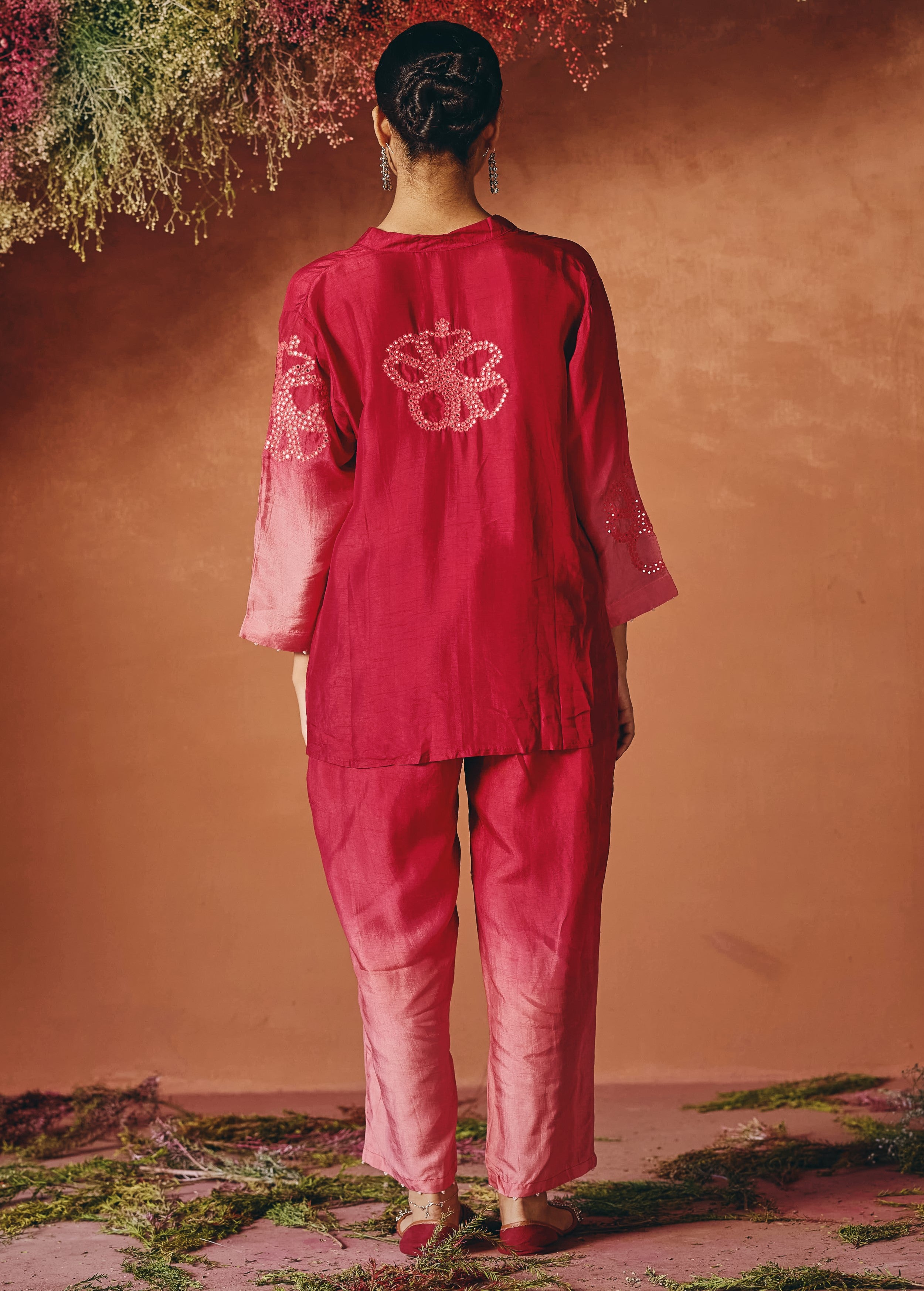 Berry Bloom Embellished Raw Silk Co-Ord Set