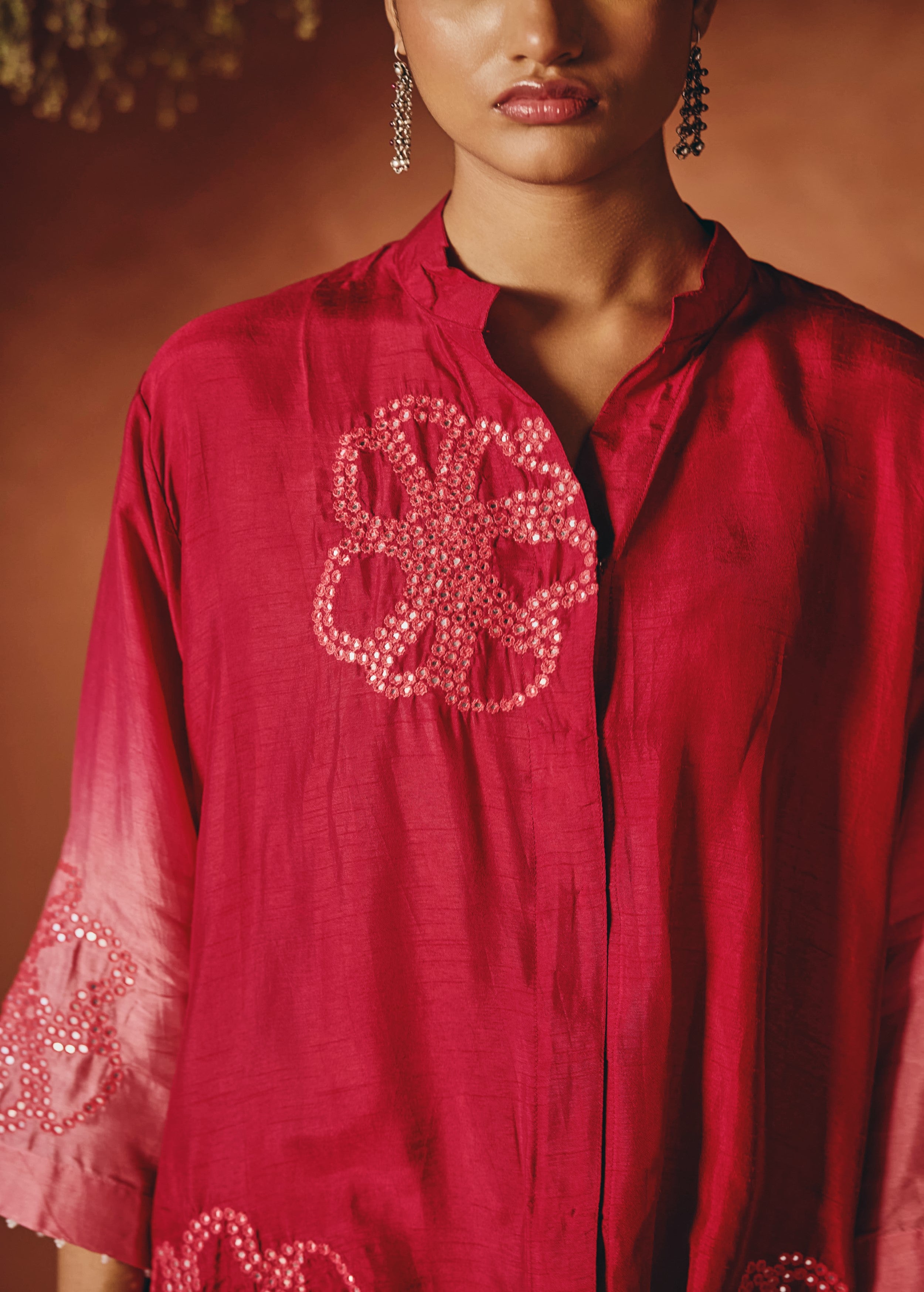 Berry Bloom Embellished Raw Silk Co-Ord Set