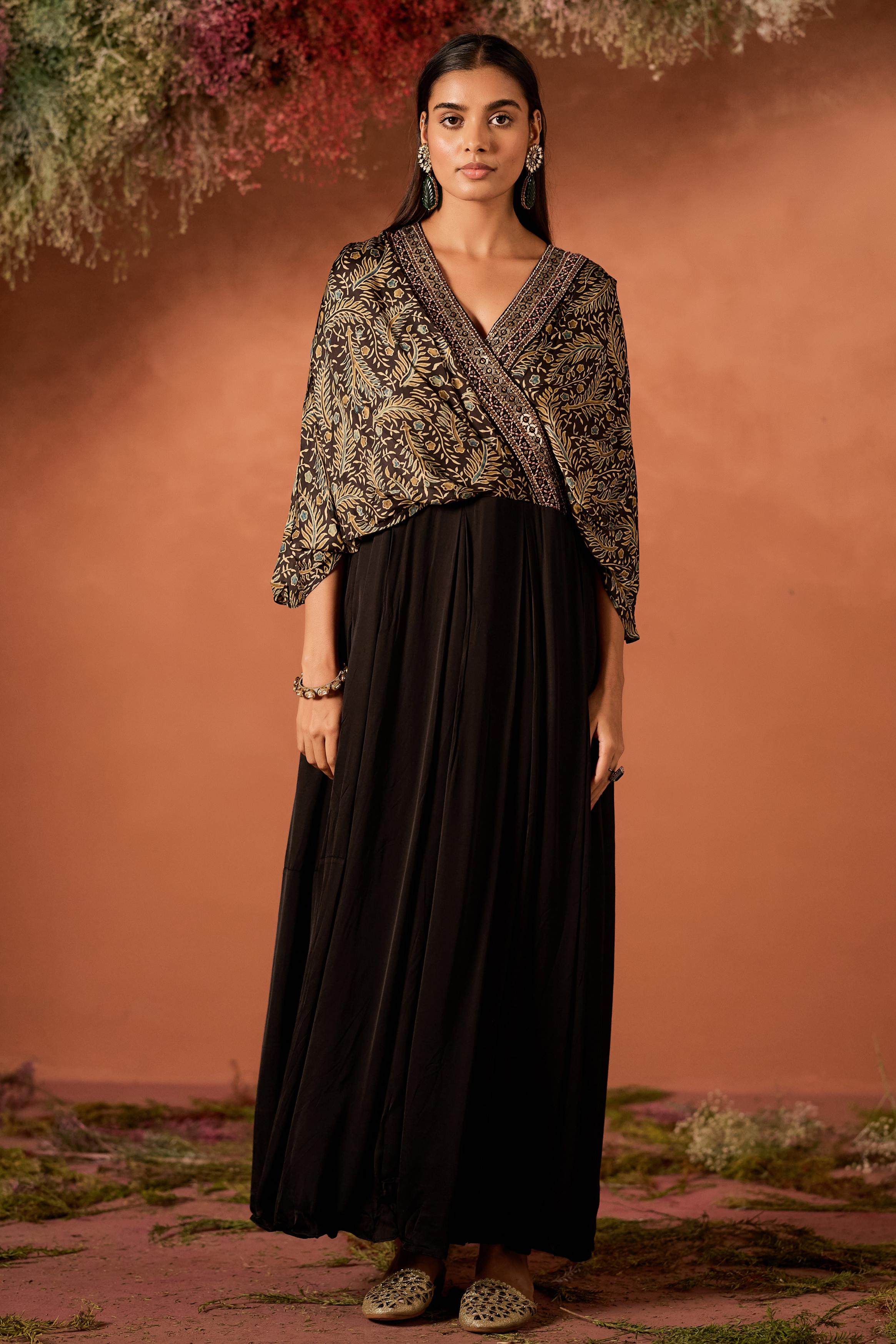 Black Embellished Satin Silk Gown