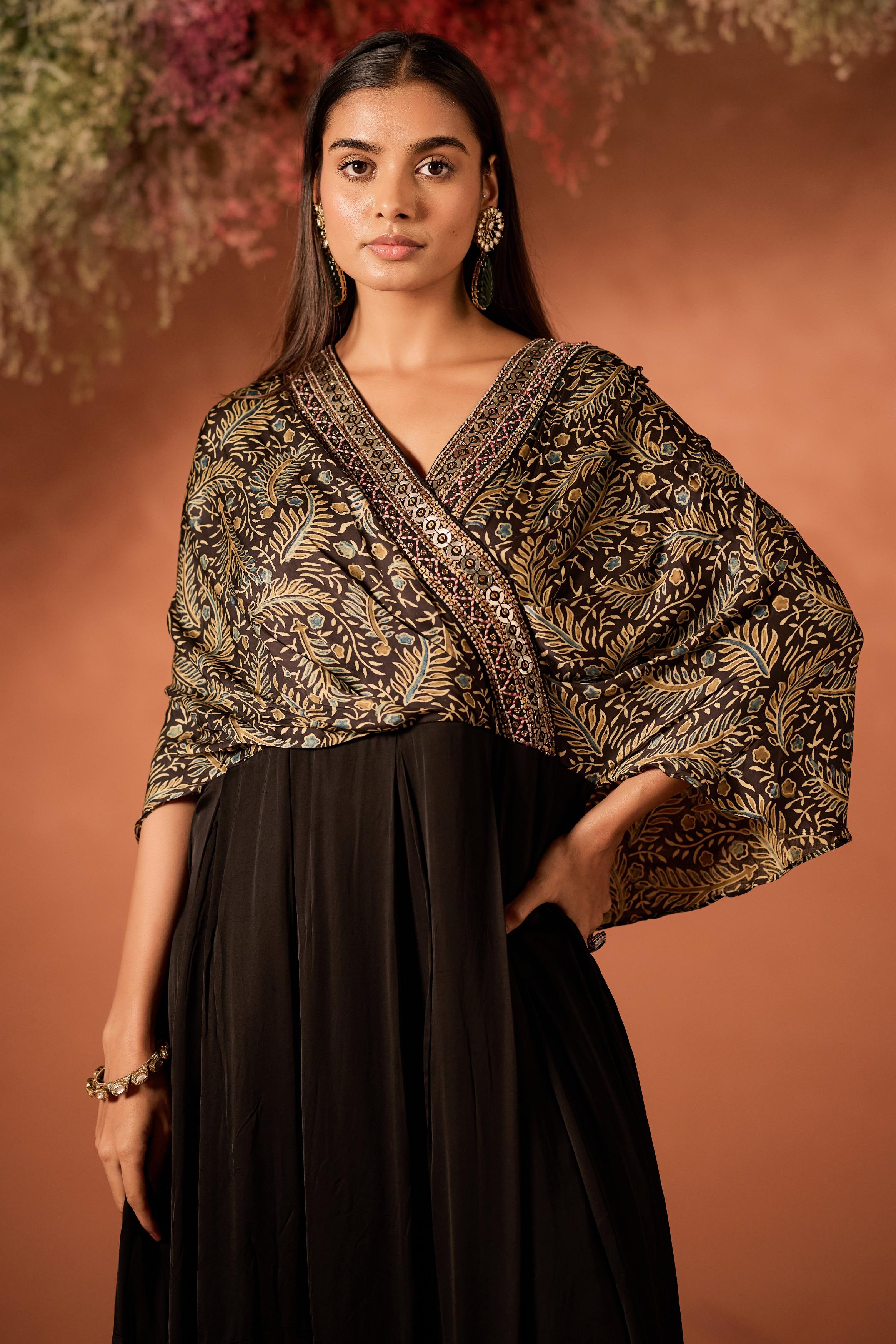Black Embellished Satin Silk Gown