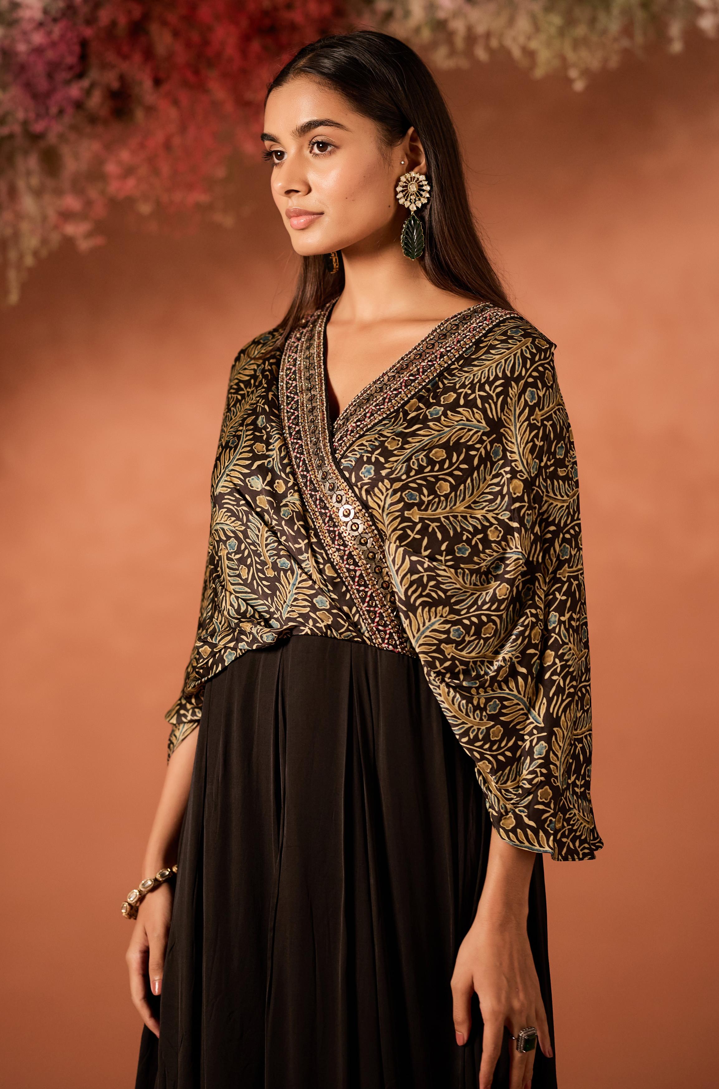 Black Embellished Satin Silk Gown