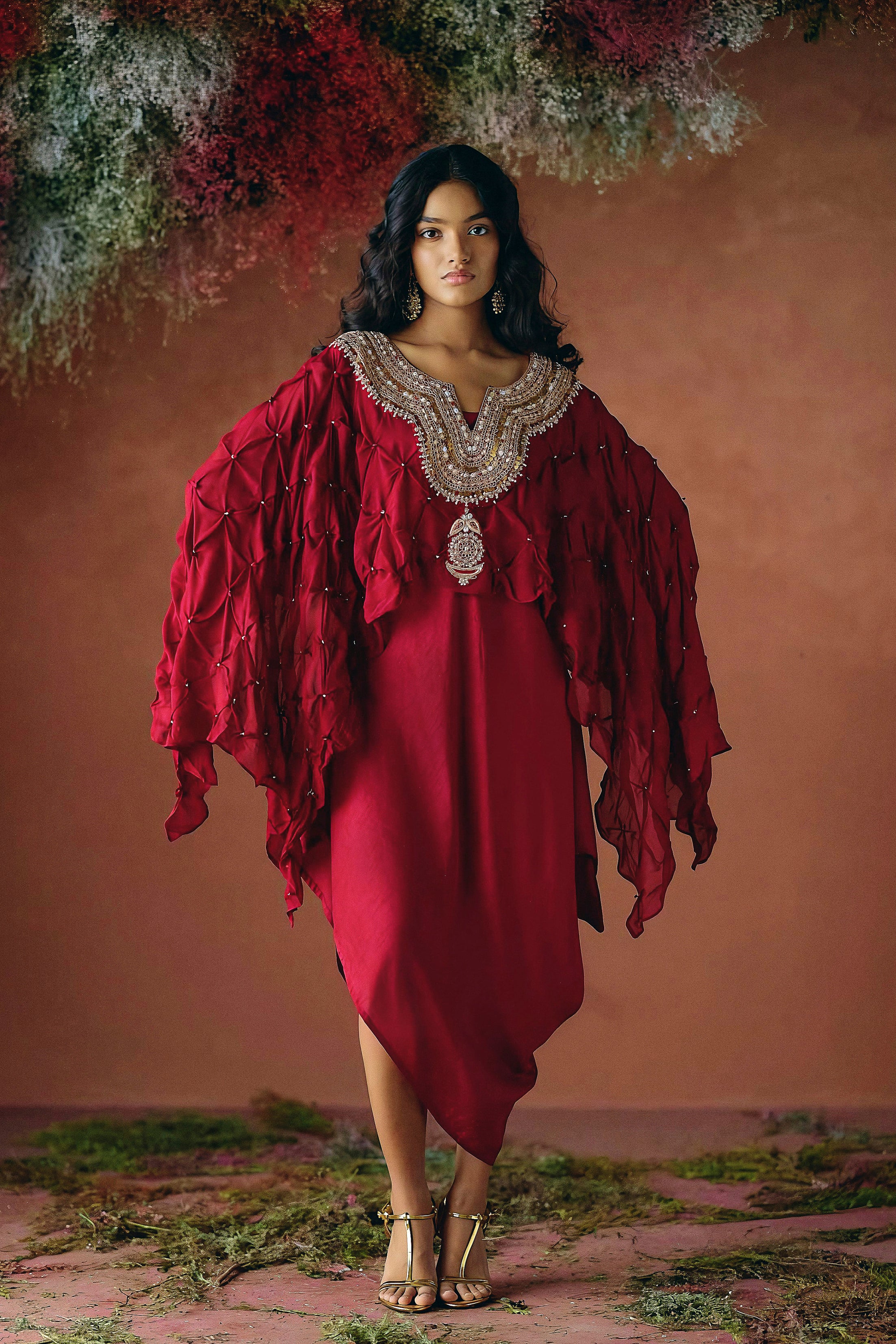 Rich Maroon Embellished Georgette Silk Dress