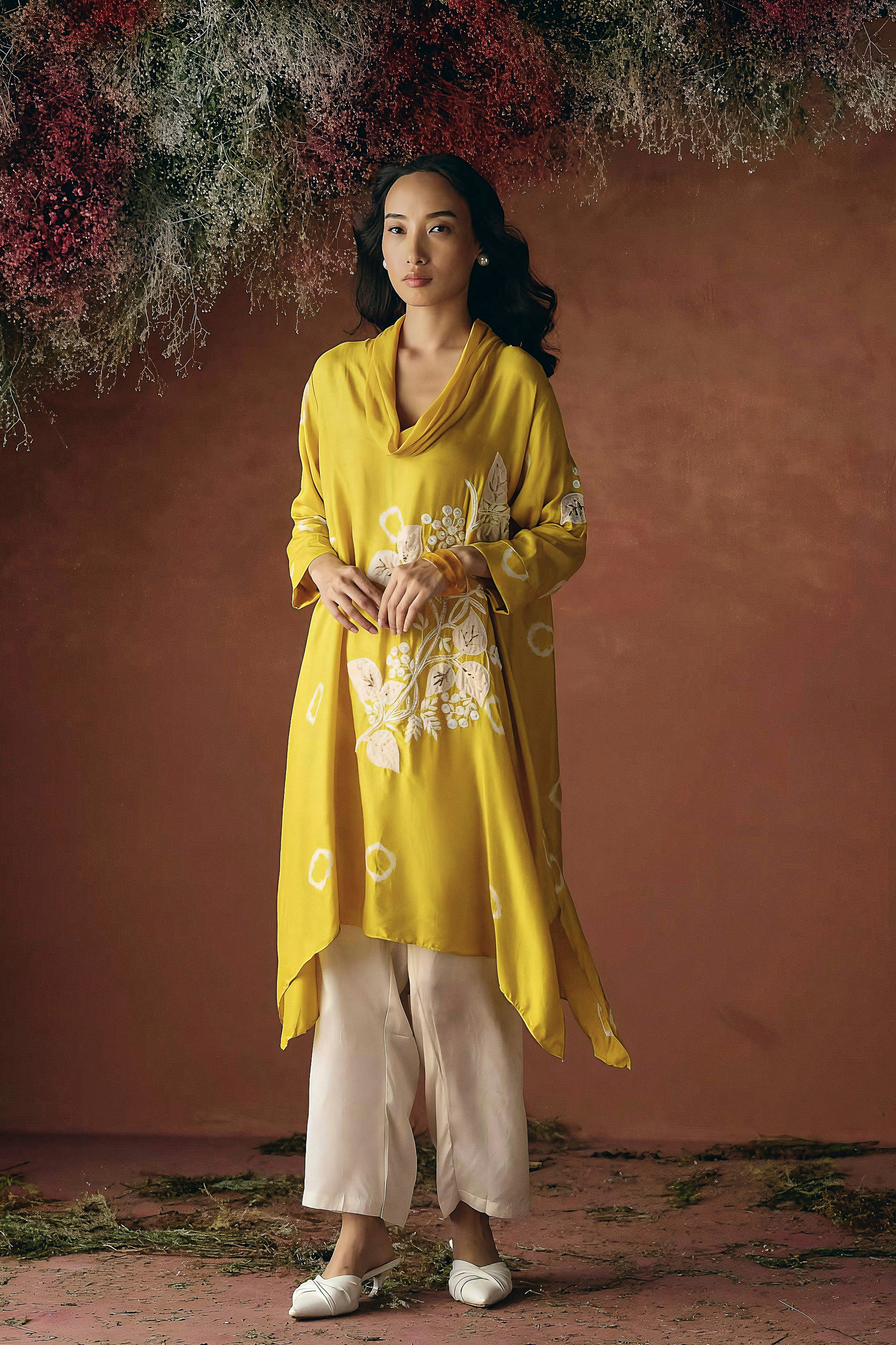 Amber Yellow Embellished Raw Silk Kurta Set