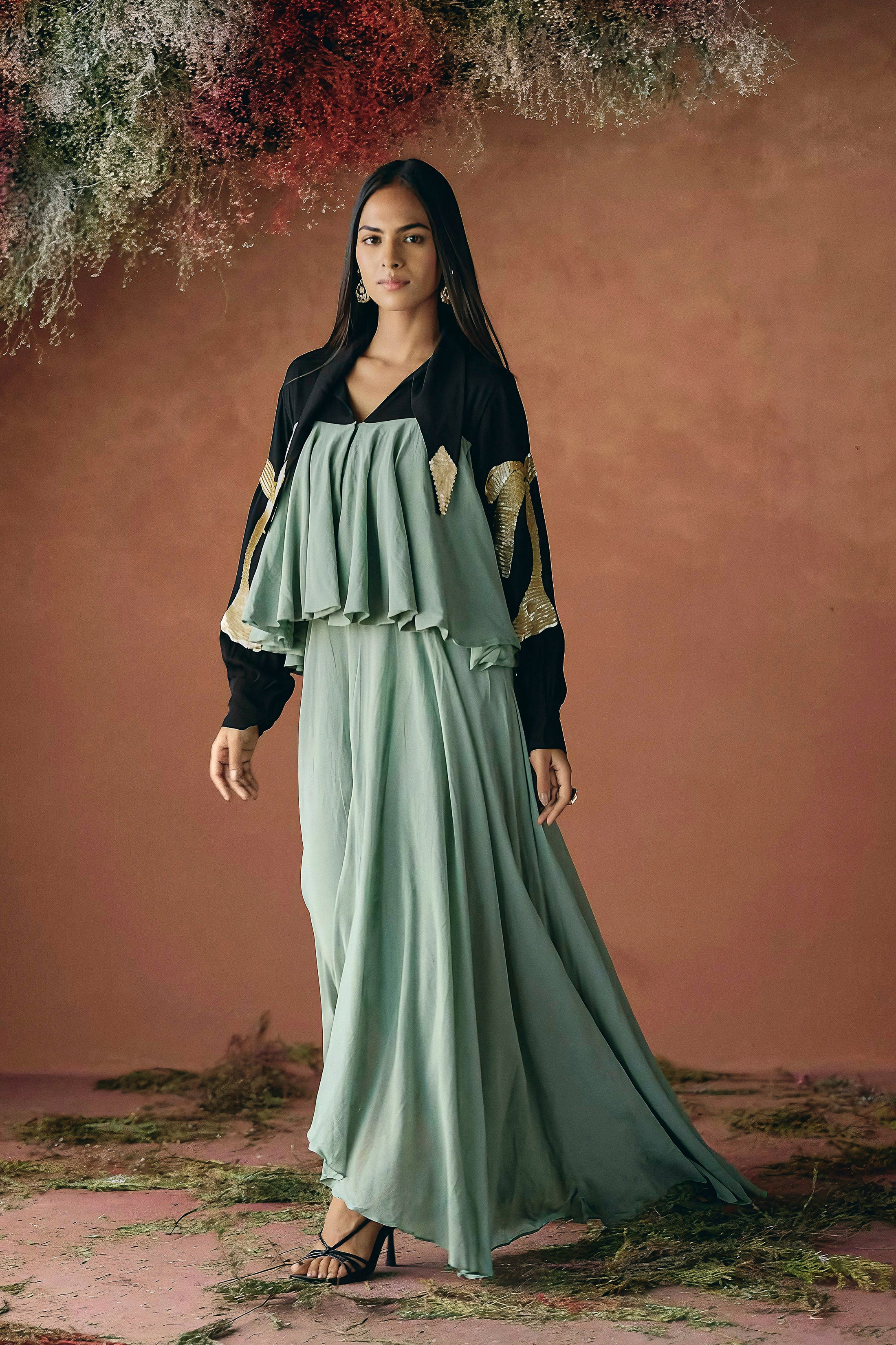 Sage Green Embellished Organic Cotton Gown