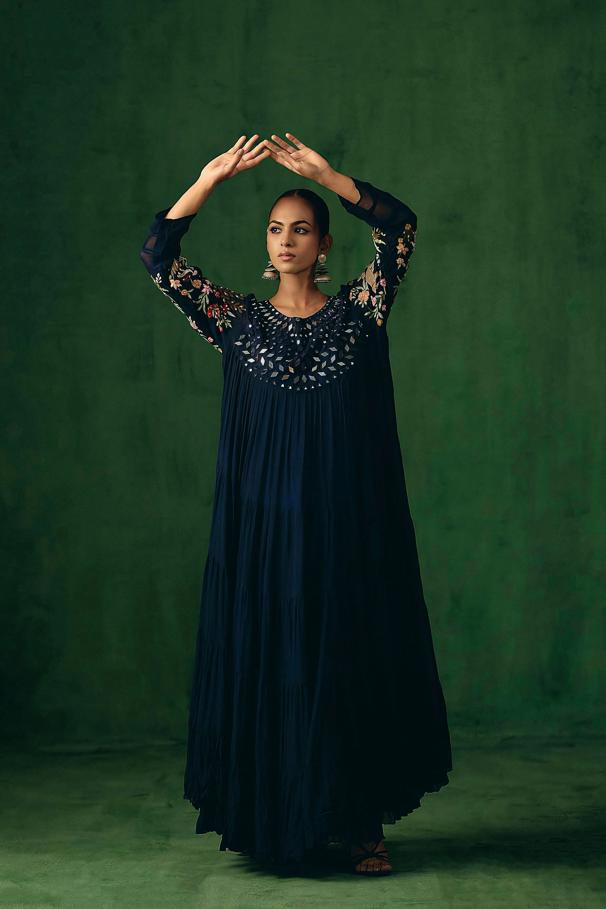 Midnight Blue Embellished Georgette Silk Gown