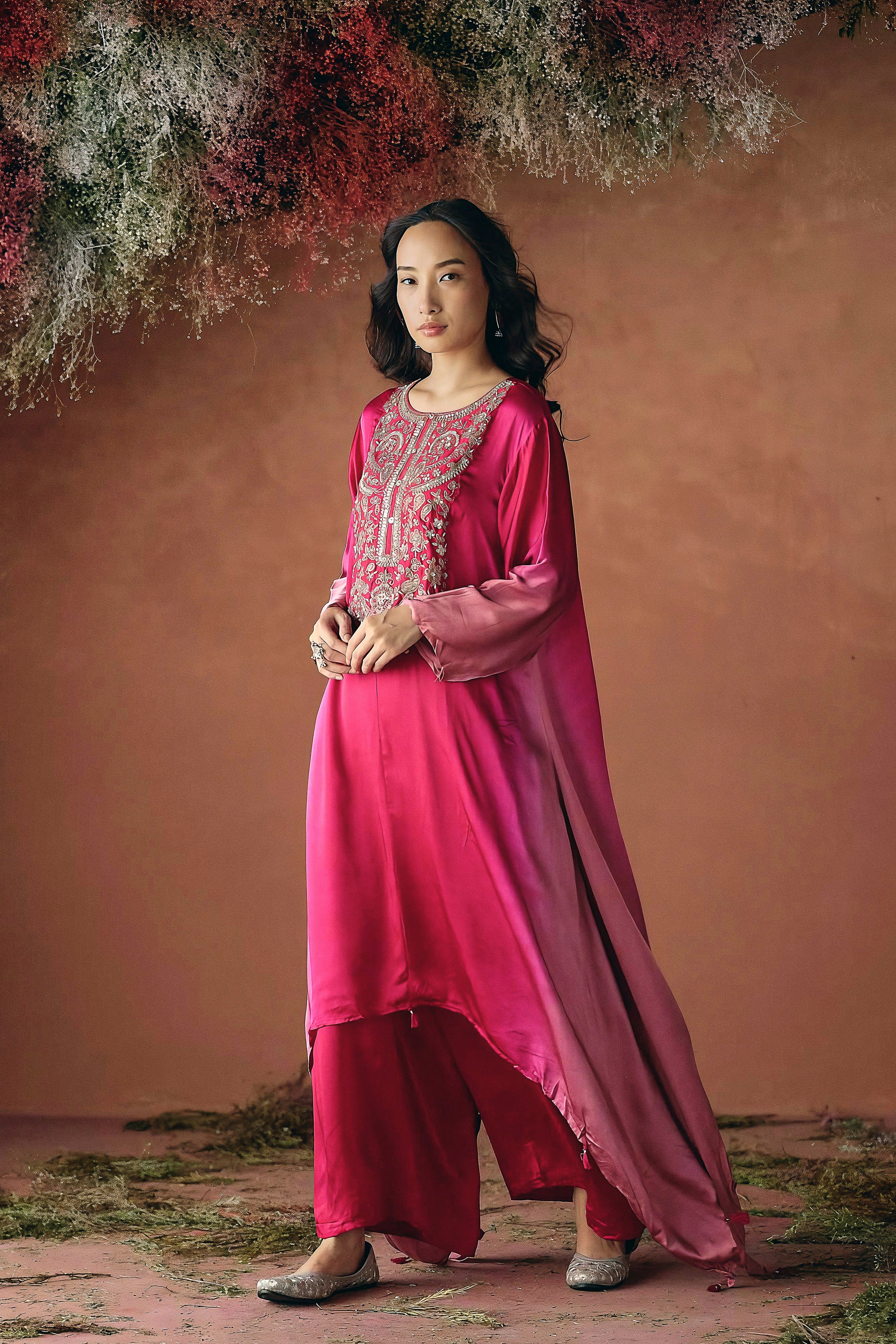 Blush Pink Embellished Satin Silk Kurta Set
