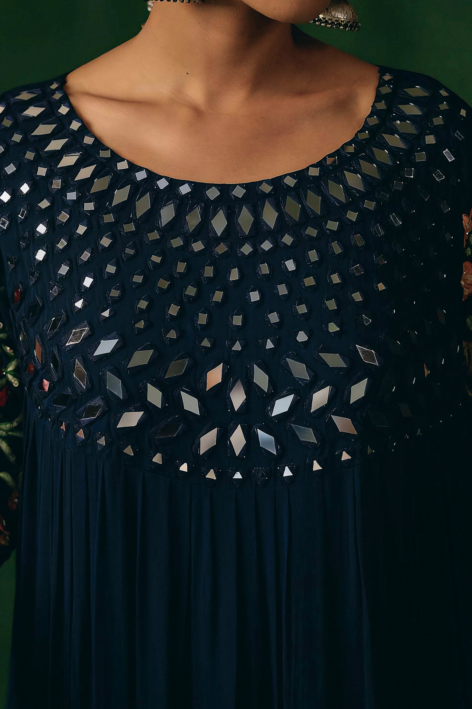 Midnight Blue Embellished Georgette Silk Gown