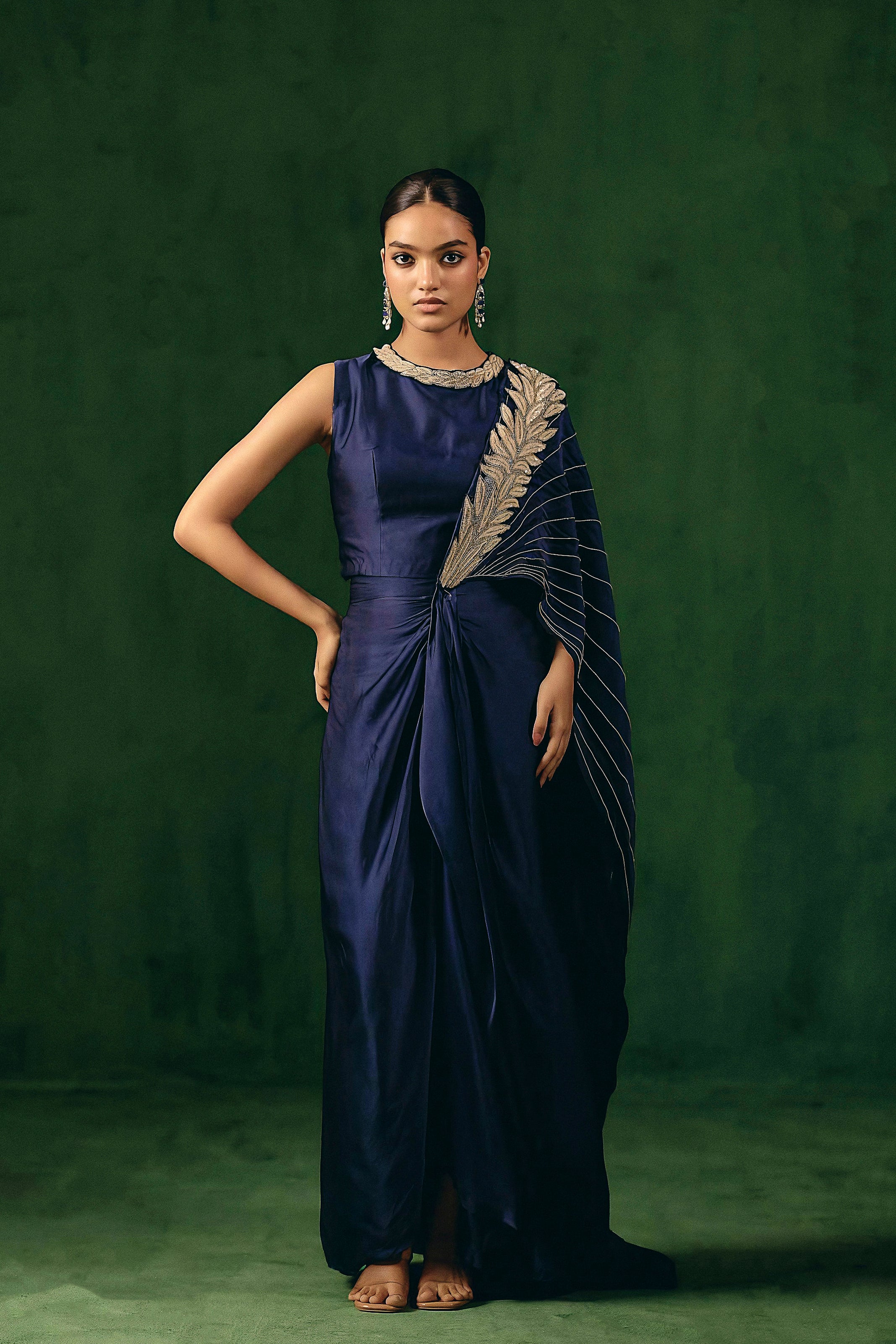 Twilight Blue Embellished Satin Silk Dress